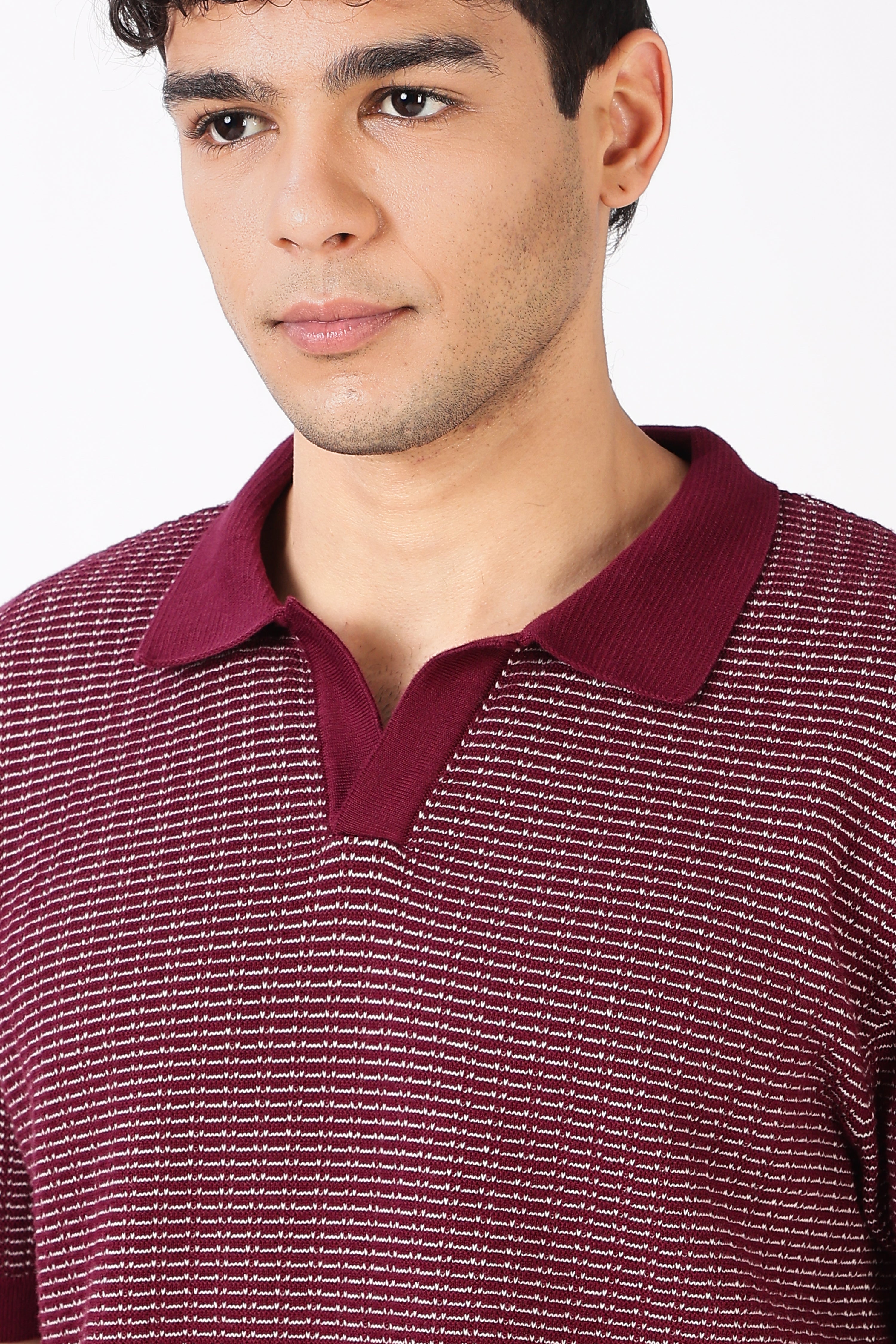 Burgundy Riviera Knit Slim Fit Maroon Polo T-Shirt