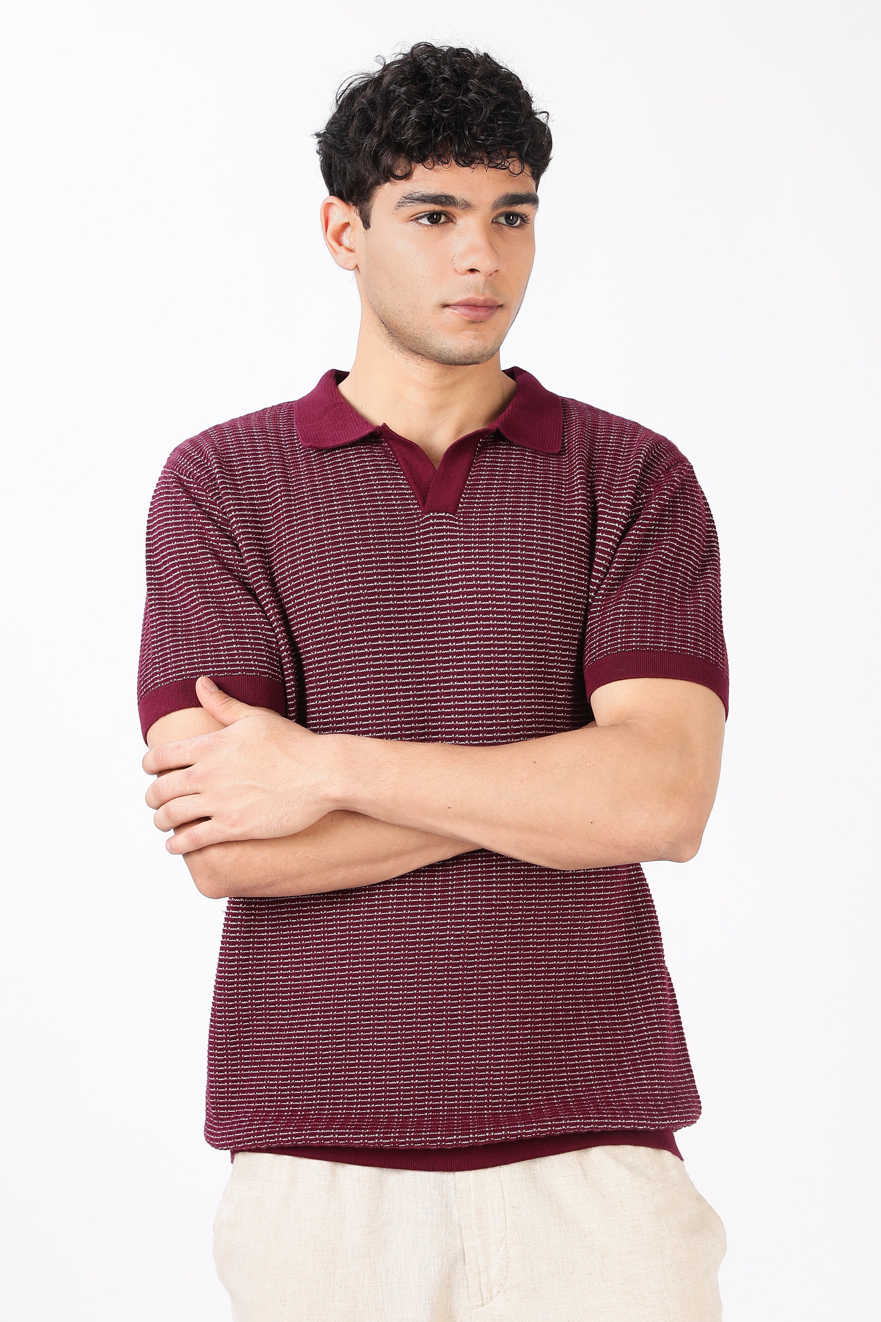Burgundy Riviera Knit Slim Fit Maroon Polo T-Shirt