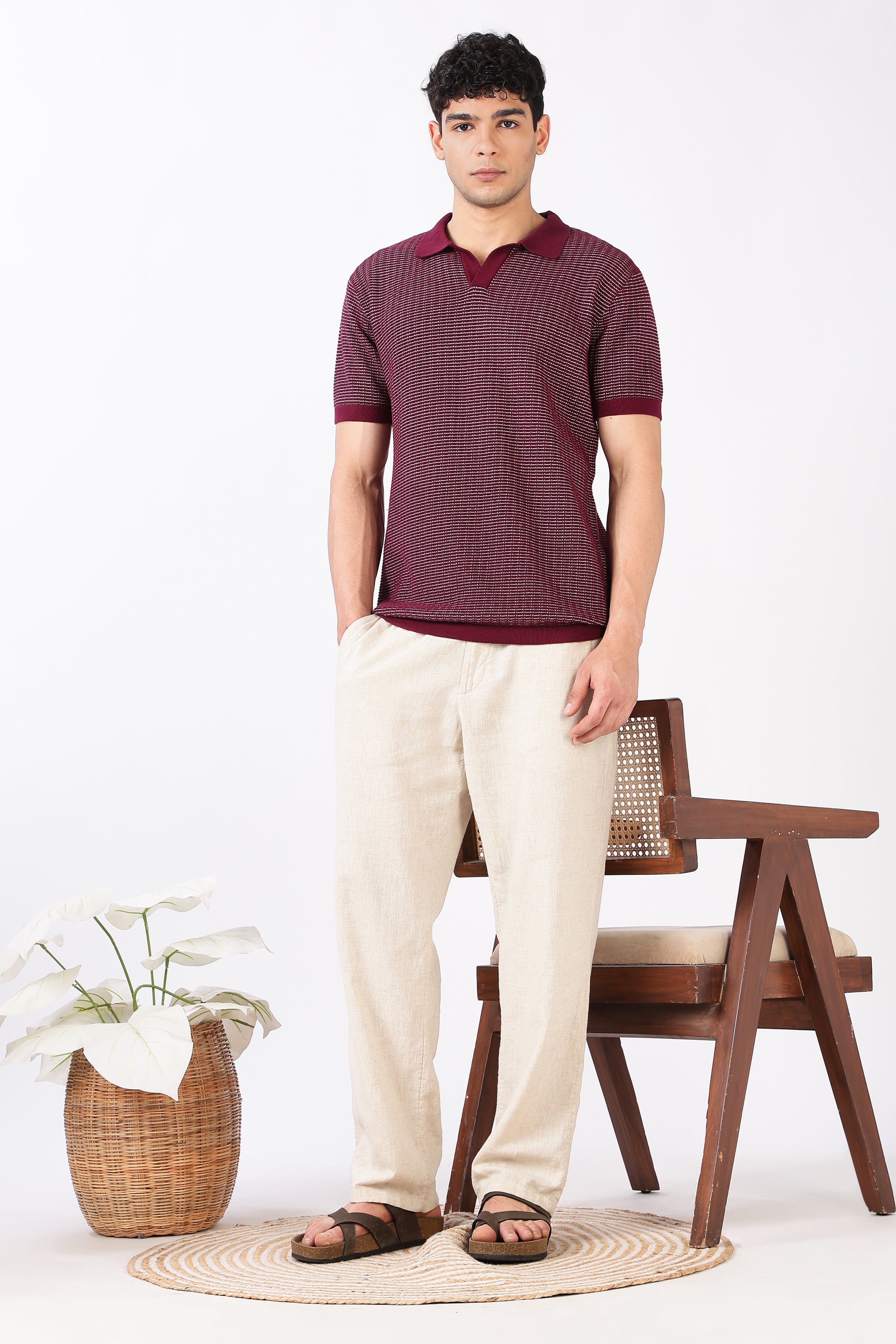 Burgundy Riviera Knit Slim Fit Maroon Polo T-Shirt