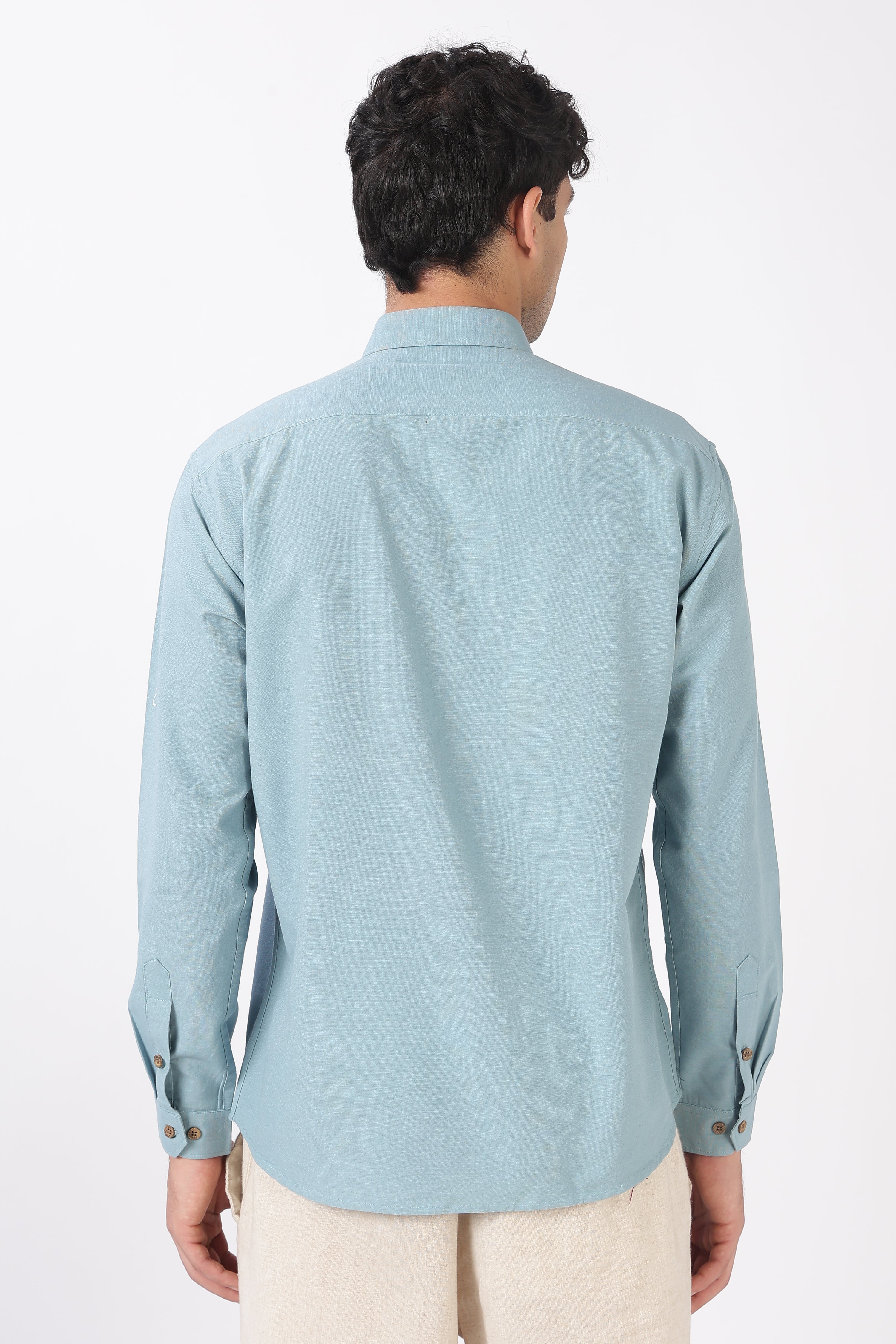 Soaring Eagle Cotton Regular Fit Sky Blue Embroidered Shirt