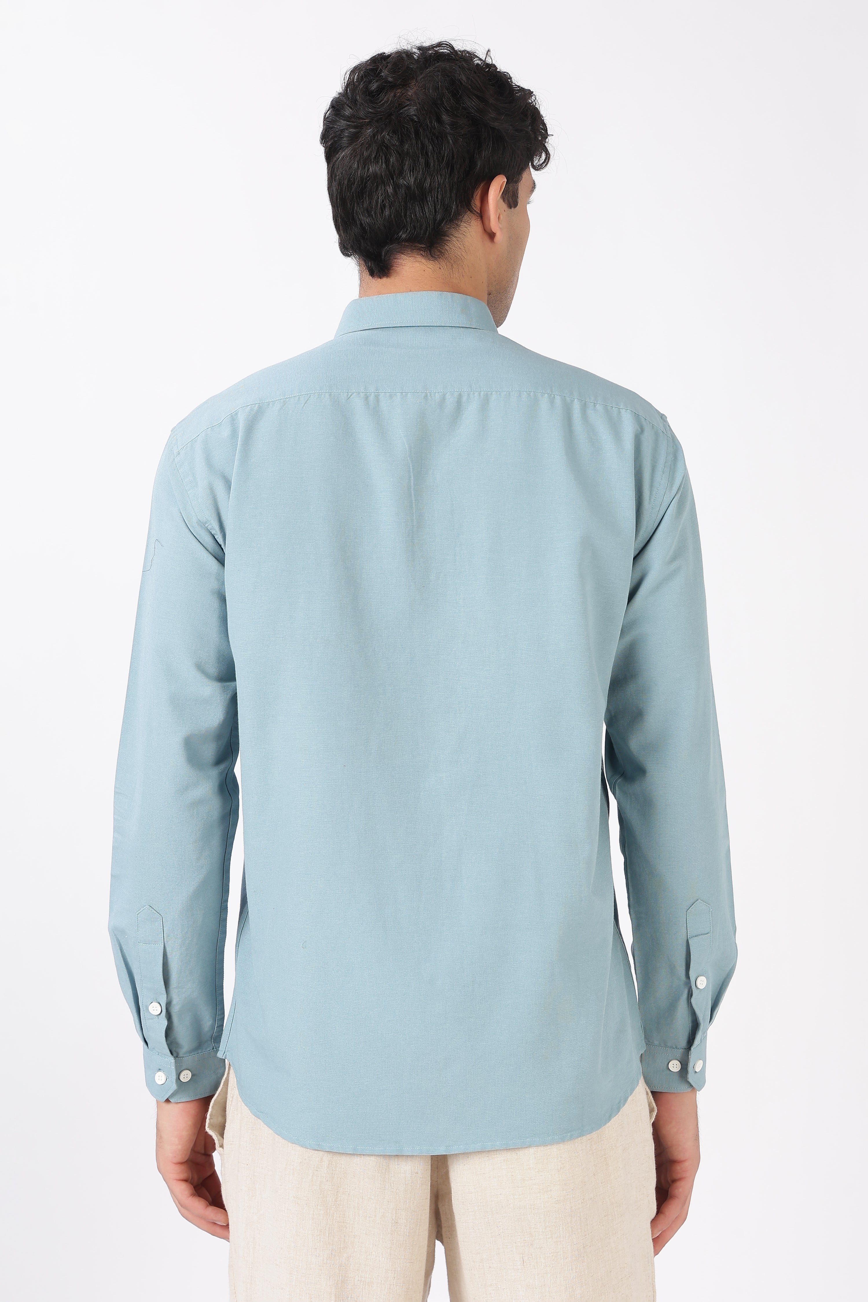 Citrus Grove Cotton Regular Fit Sky Blue Embroidered Shirt