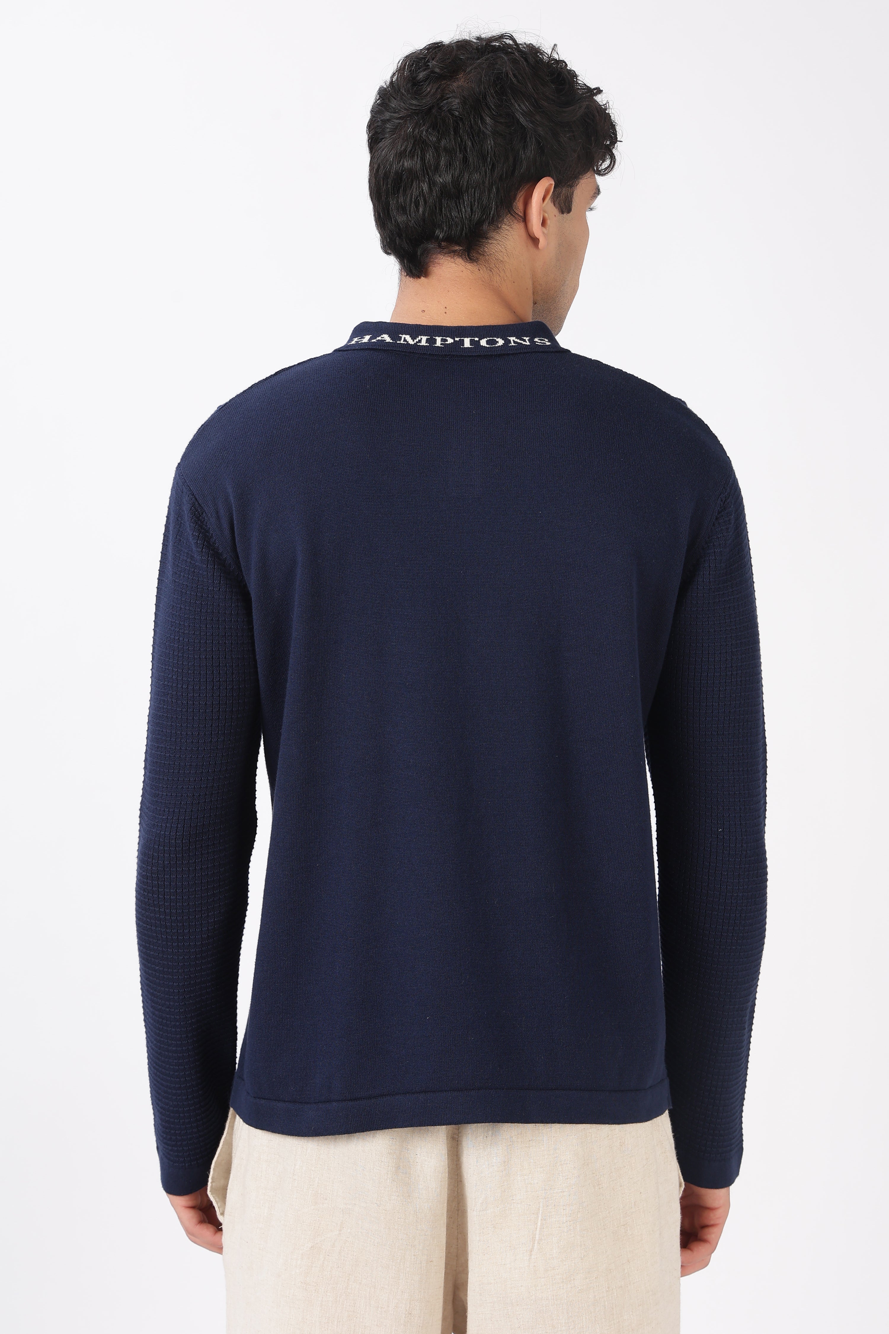 Midnight Grid Knit Navy Polo T-shirt