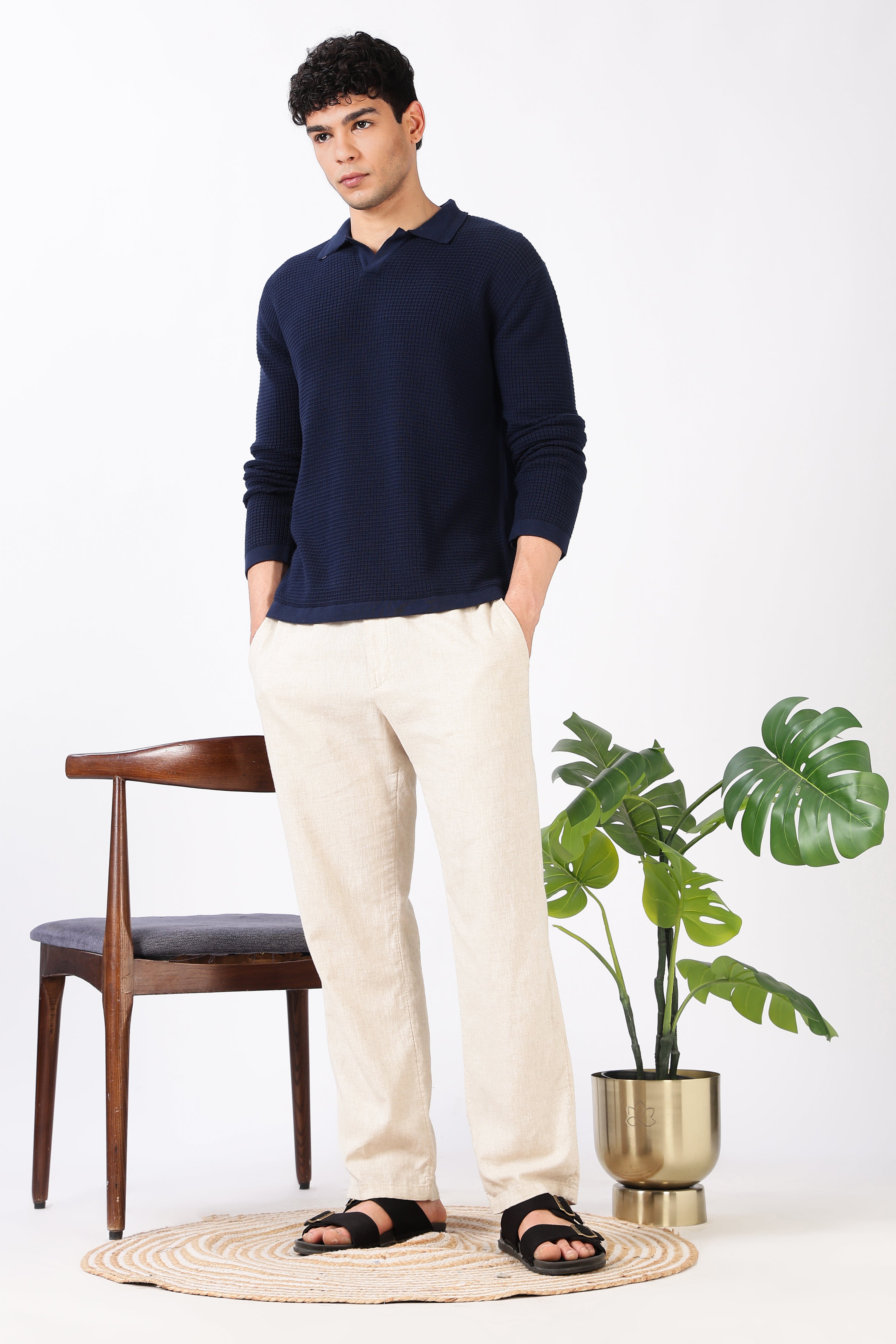 Midnight Grid Knit Navy Polo T-shirt