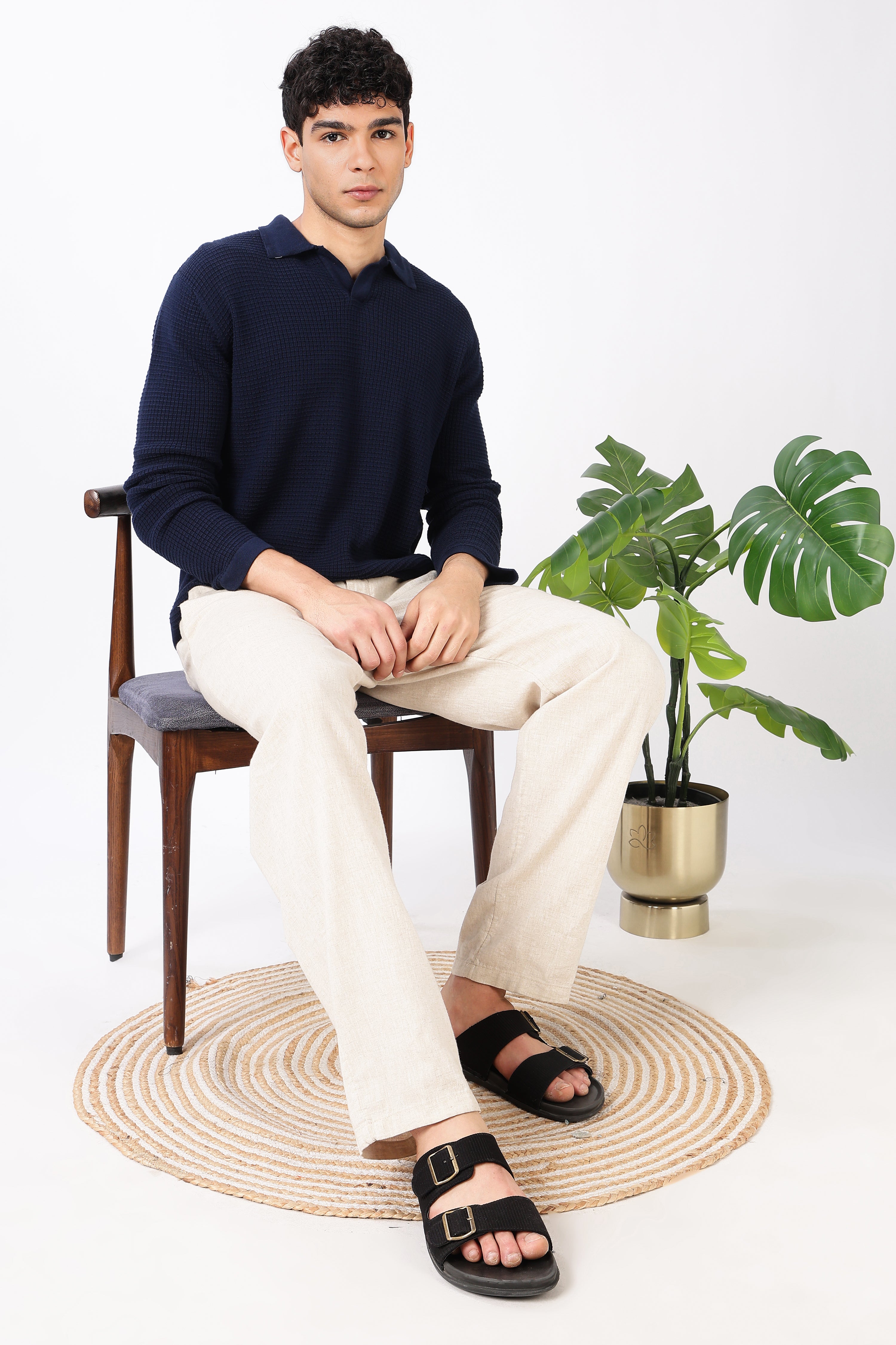 Midnight Grid Knit Navy Polo T-shirt