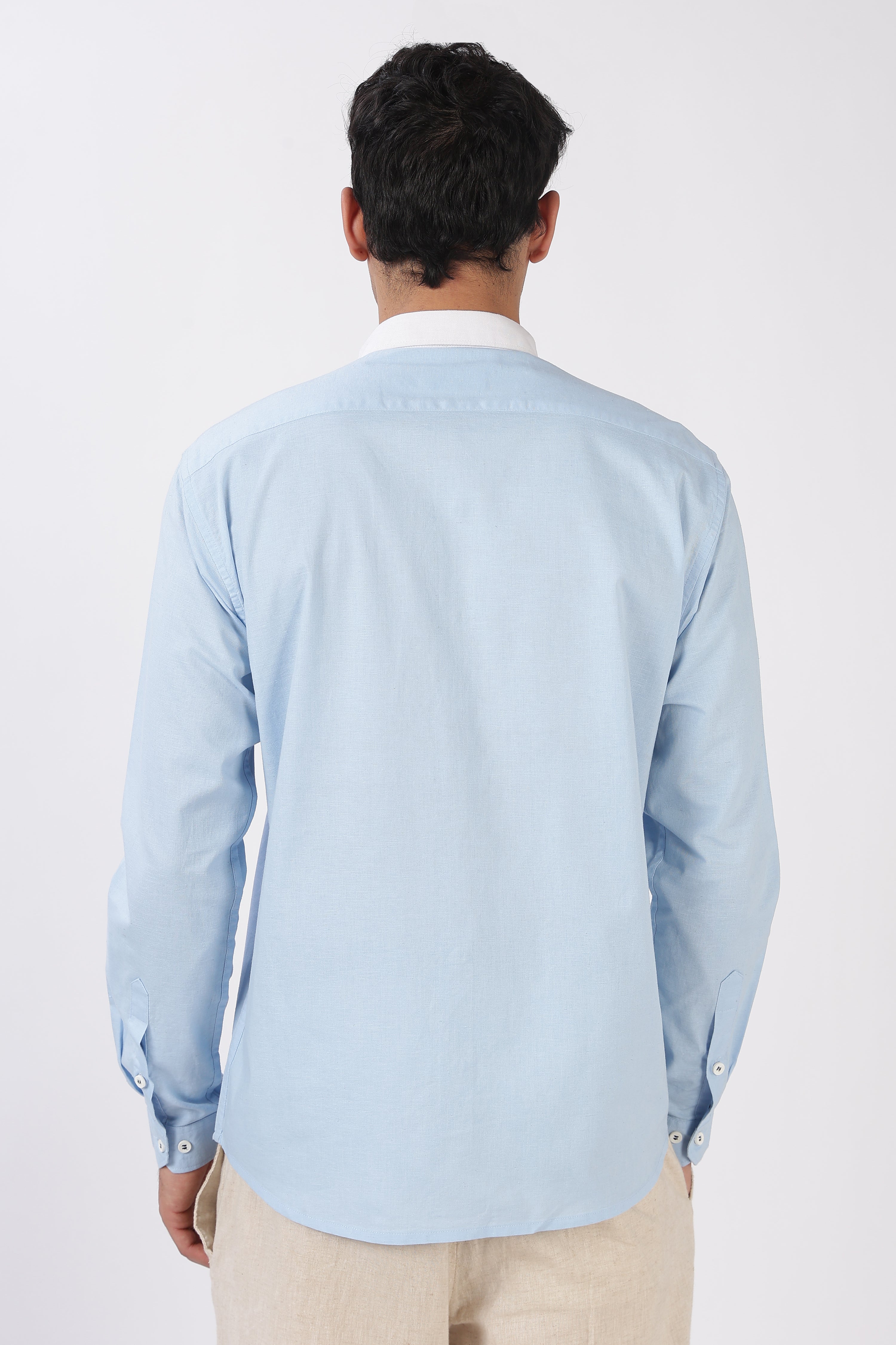 Kingmaker Cotton Regular Fit Sky Blue Embroidered Shirt