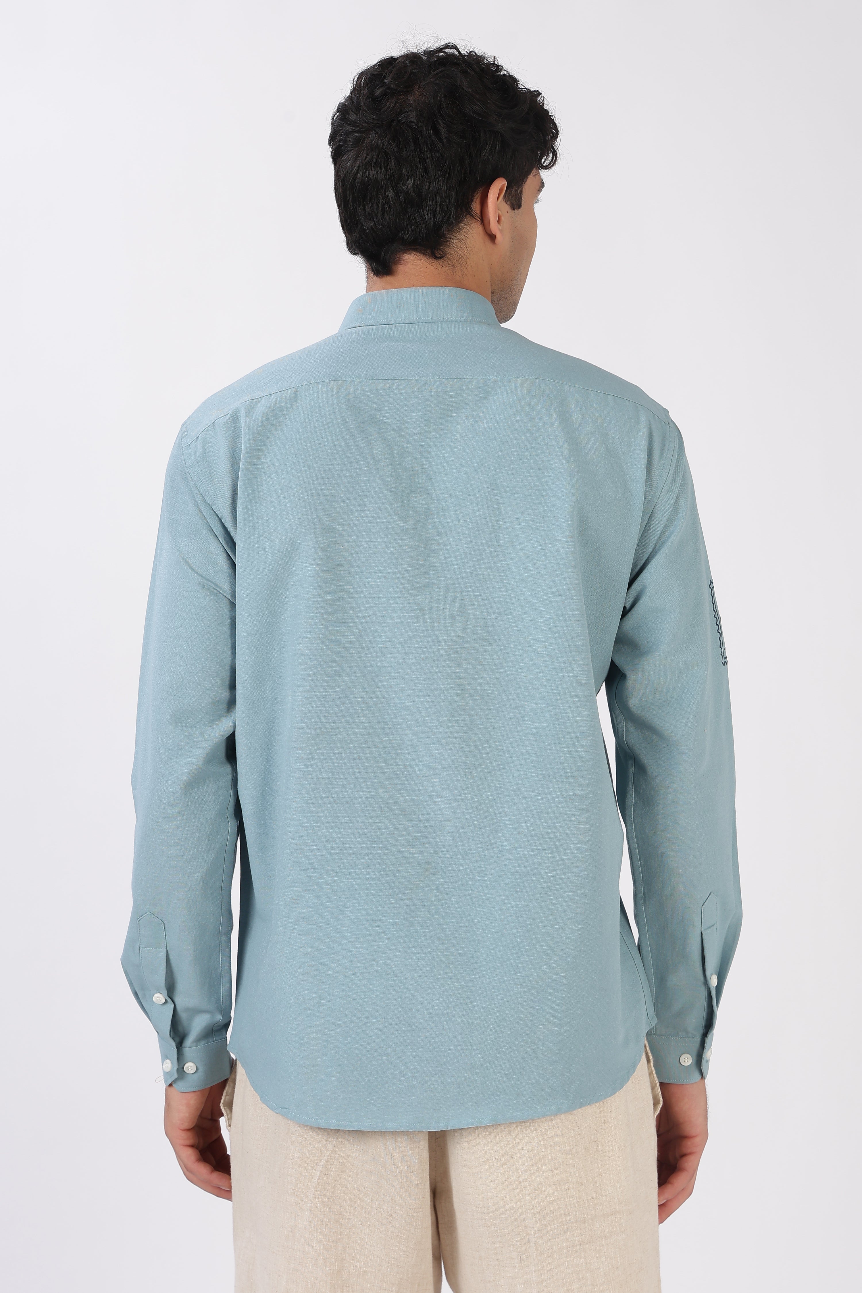 Citrus Cocktail 100% Cotton Regular Fit Sky Blue Embroidered Shirt