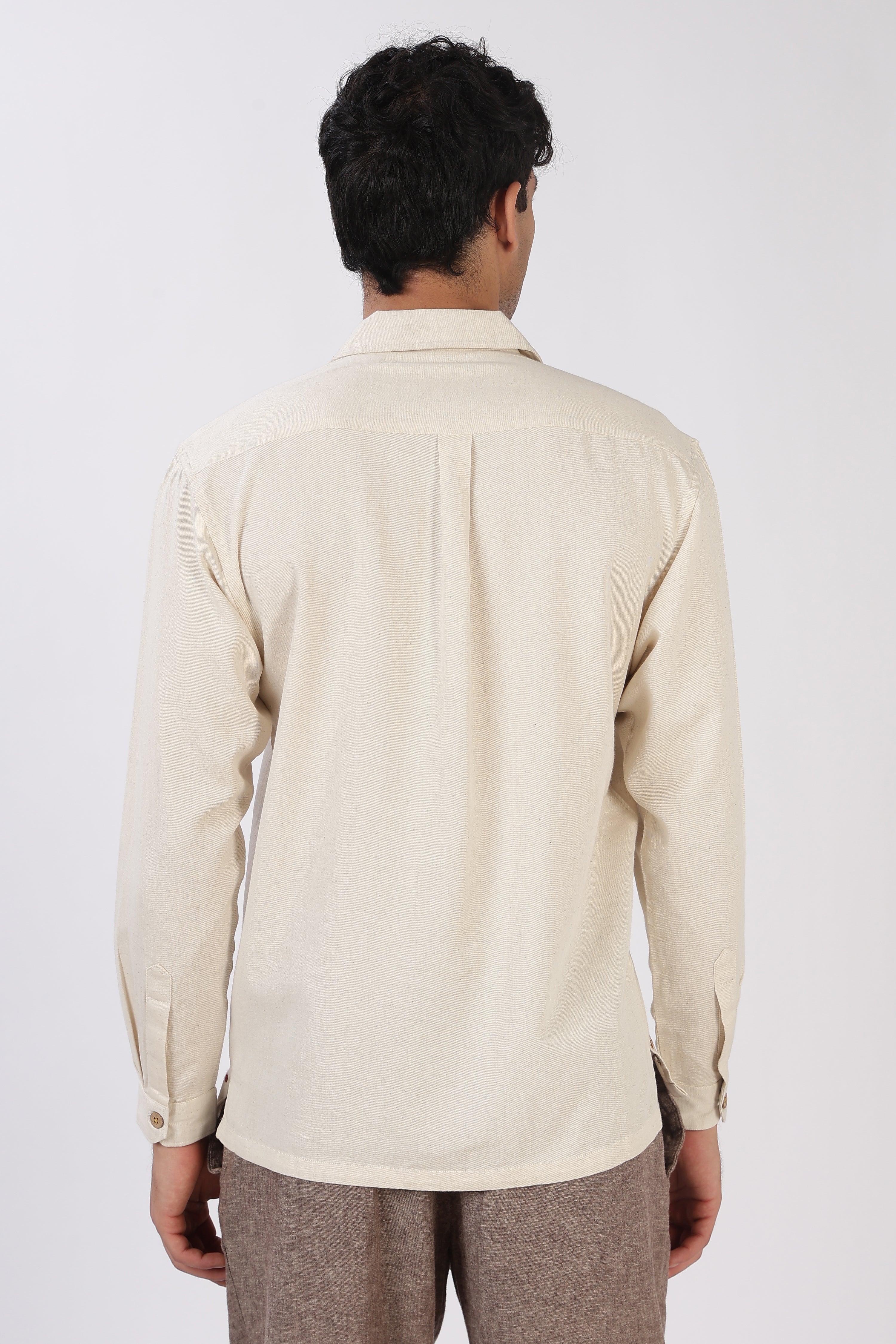Palm Mirage Cotton Box Fit Beige Embroidered Shirt