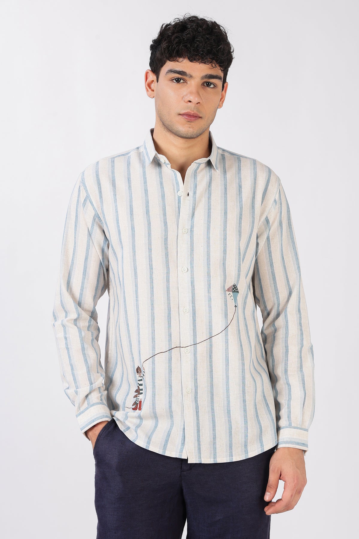 Boy with Dreams Designer Cotton Regular Fit Striped Embroidered Shirt