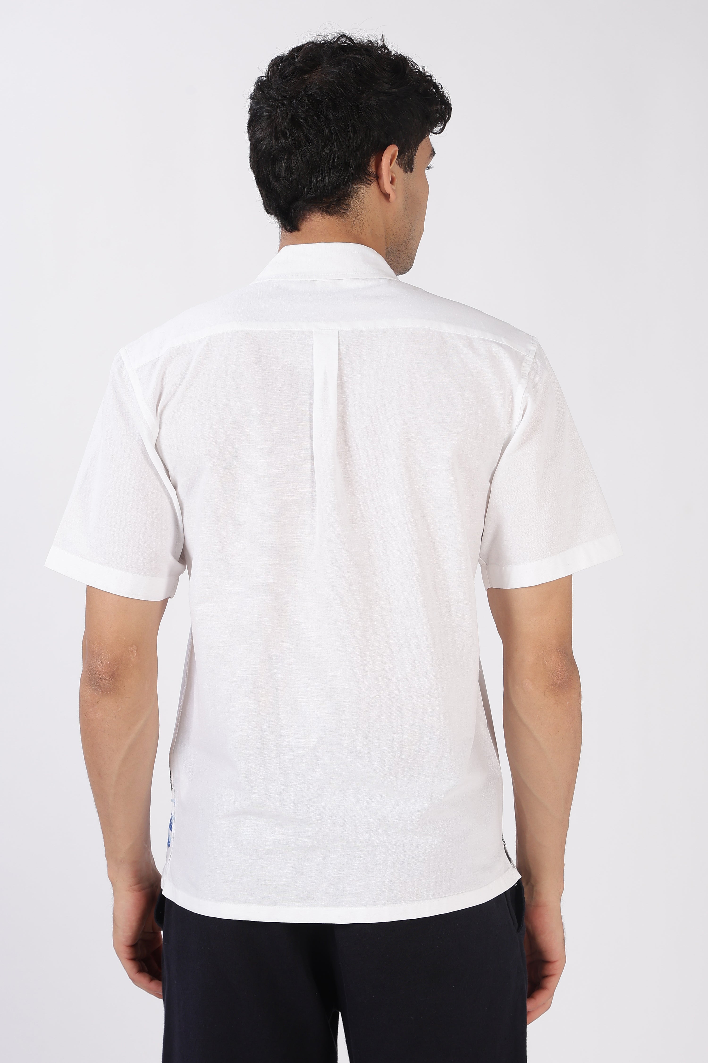 Coastal Haven Cotton Box Fit White Embroidered  Shirt