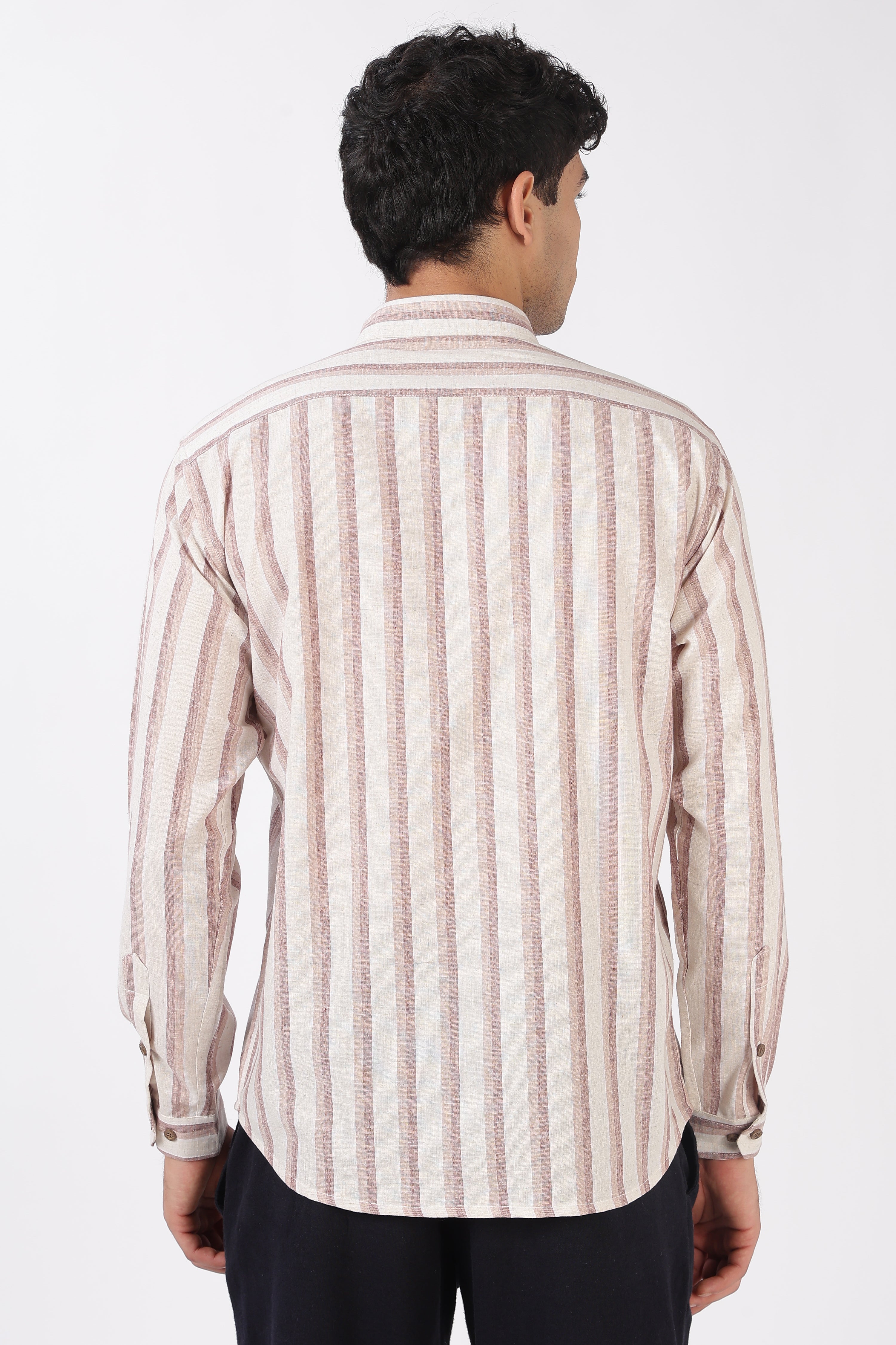 Rewind Rhythm Cotton Regular Fit Pink Striped Embroidered Shirt