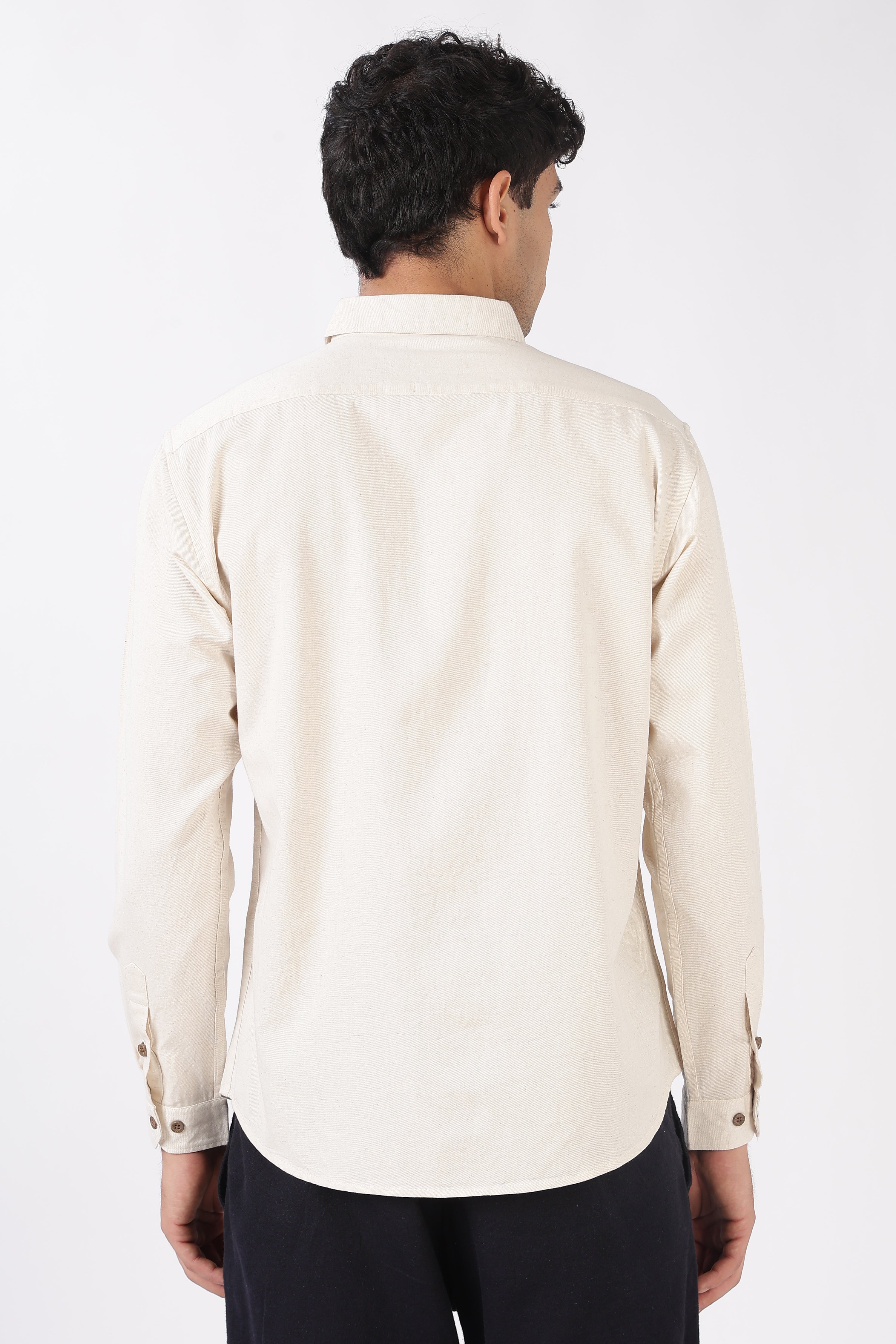 Paper Plane Journey Cotton Regular Fit Beige Embroidered Shirt