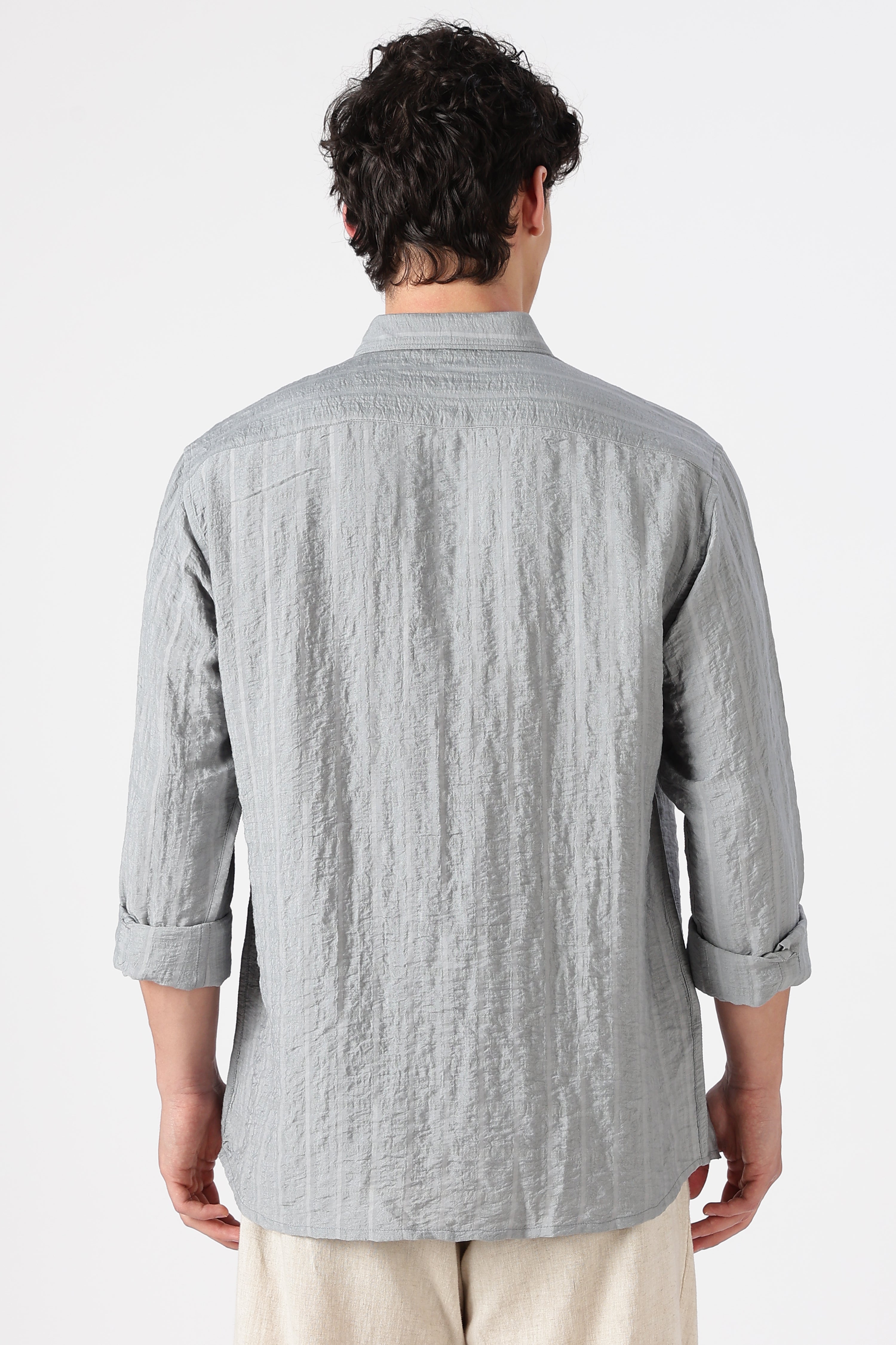 Mustang Horse Cotton Regular Fit Grey Embroidered Shirt