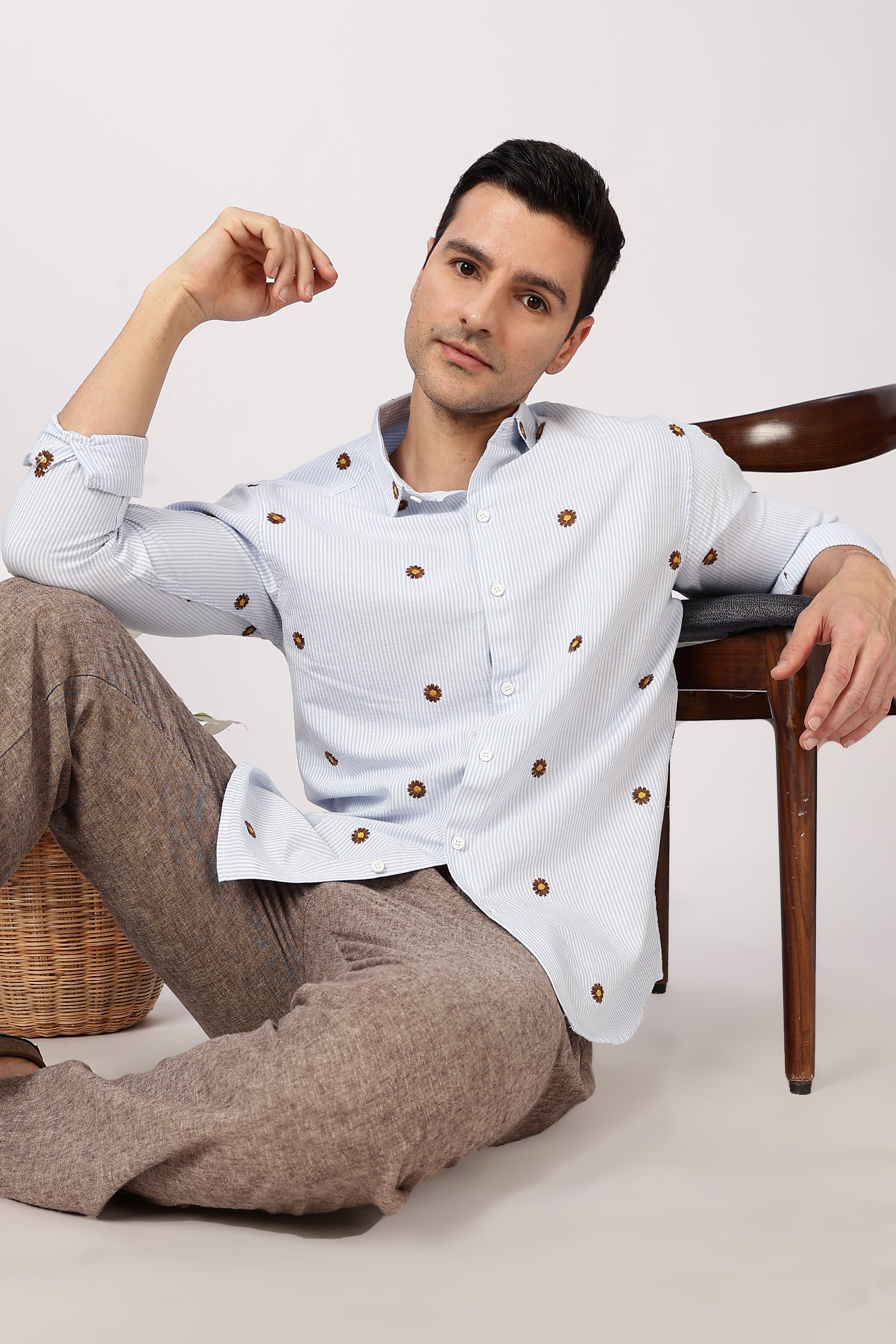 Sunlit Bloom Embroidered Striped Shirt