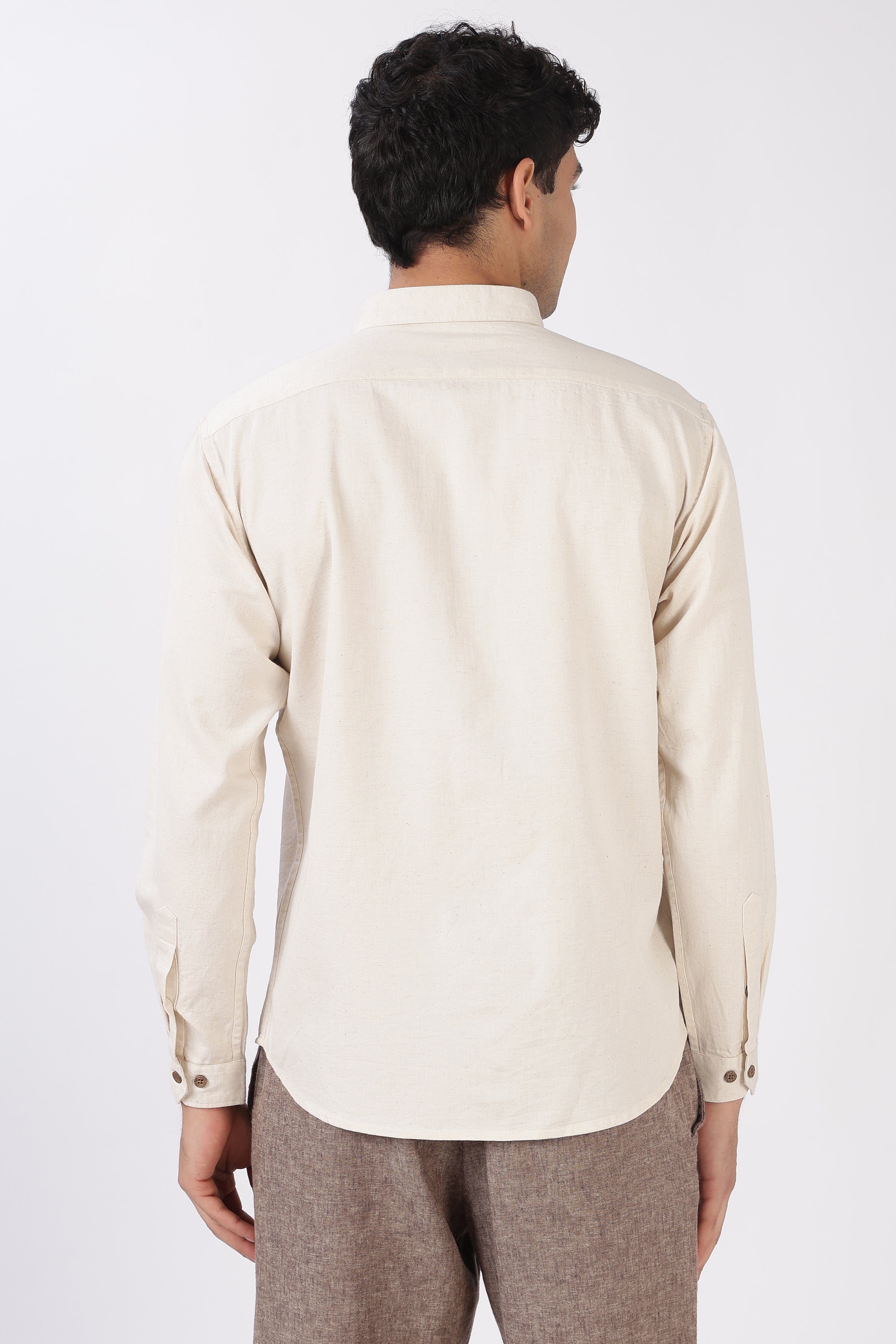 Hearts Flowing Cotton Regular Fit Beige Embroidered Shirt