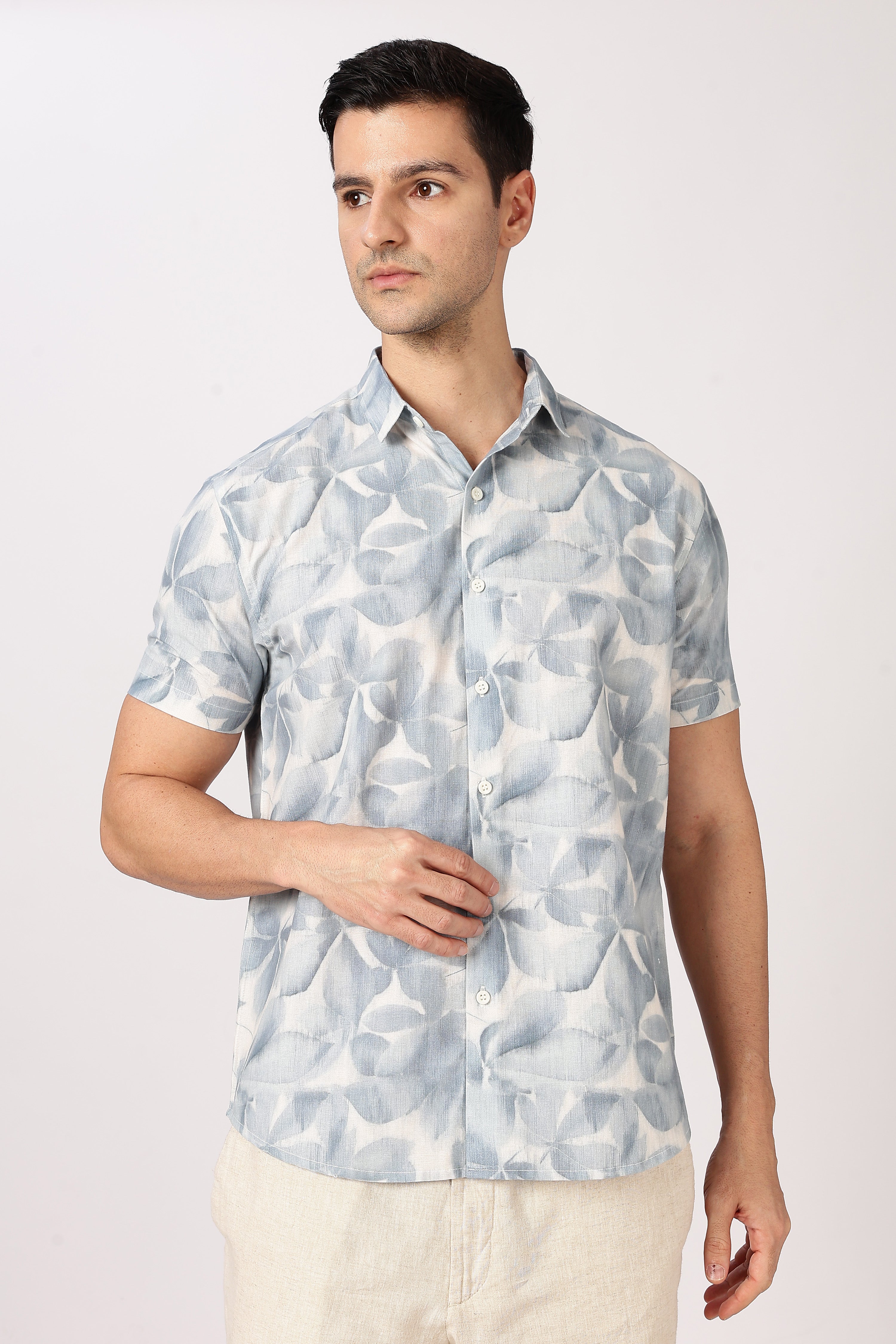 Mist Mosaic Cotton Regular Fit Fit Sky Printed Shirt