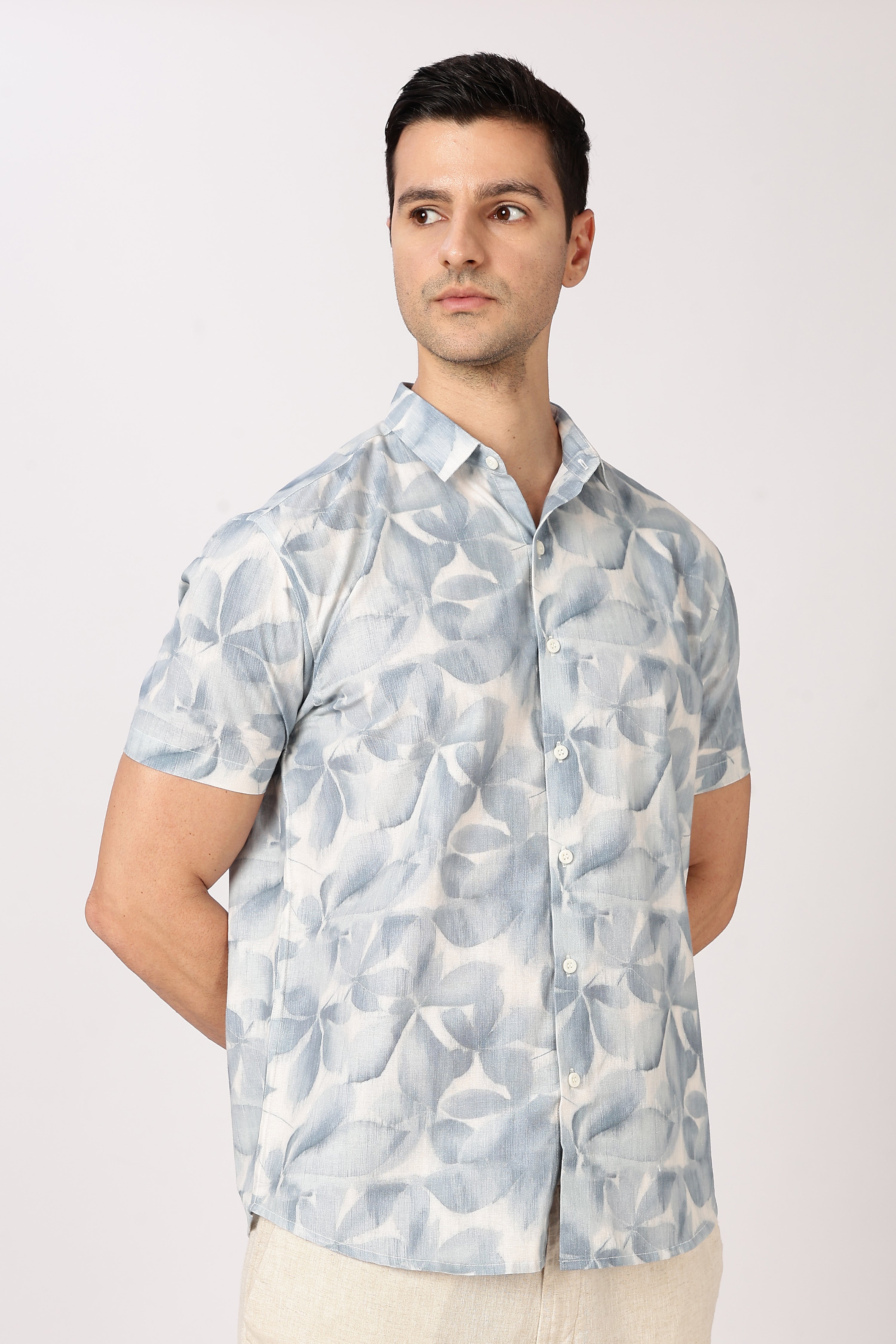 Mist Mosaic Cotton Regular Fit Fit Sky Printed Shirt