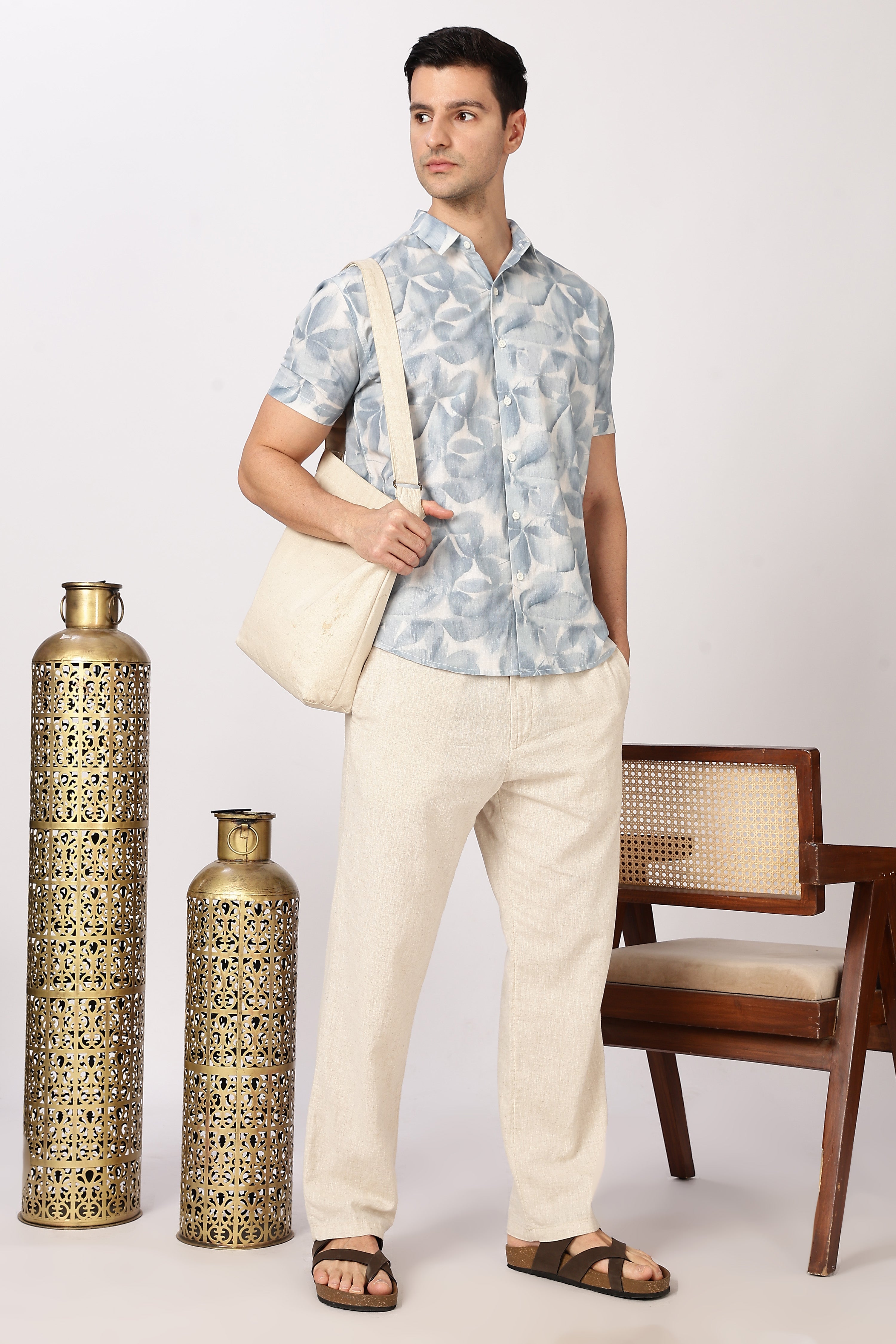 Mist Mosaic Cotton Regular Fit Fit Sky Printed Shirt