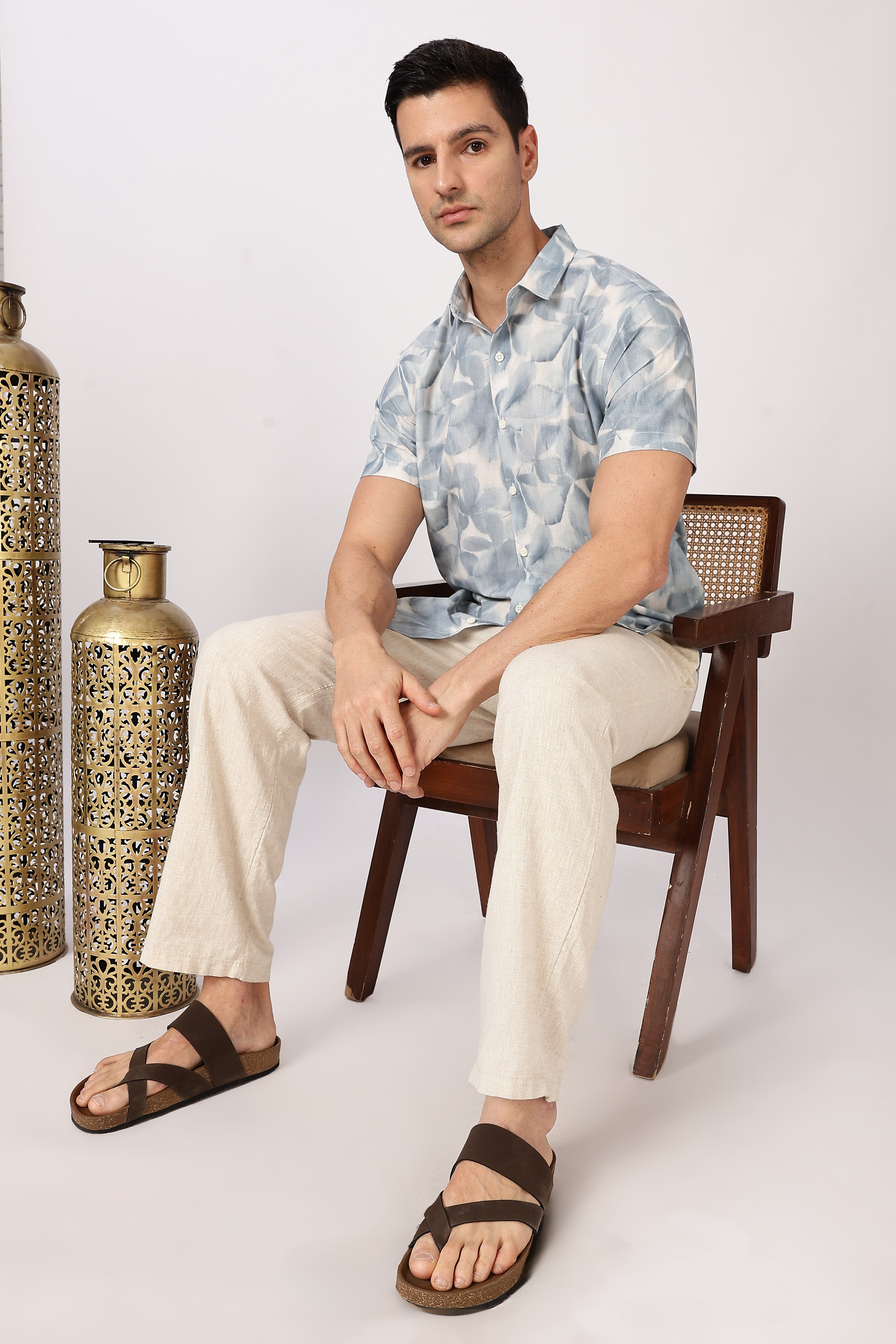 Mist Mosaic Cotton Regular Fit Fit Sky Printed Shirt