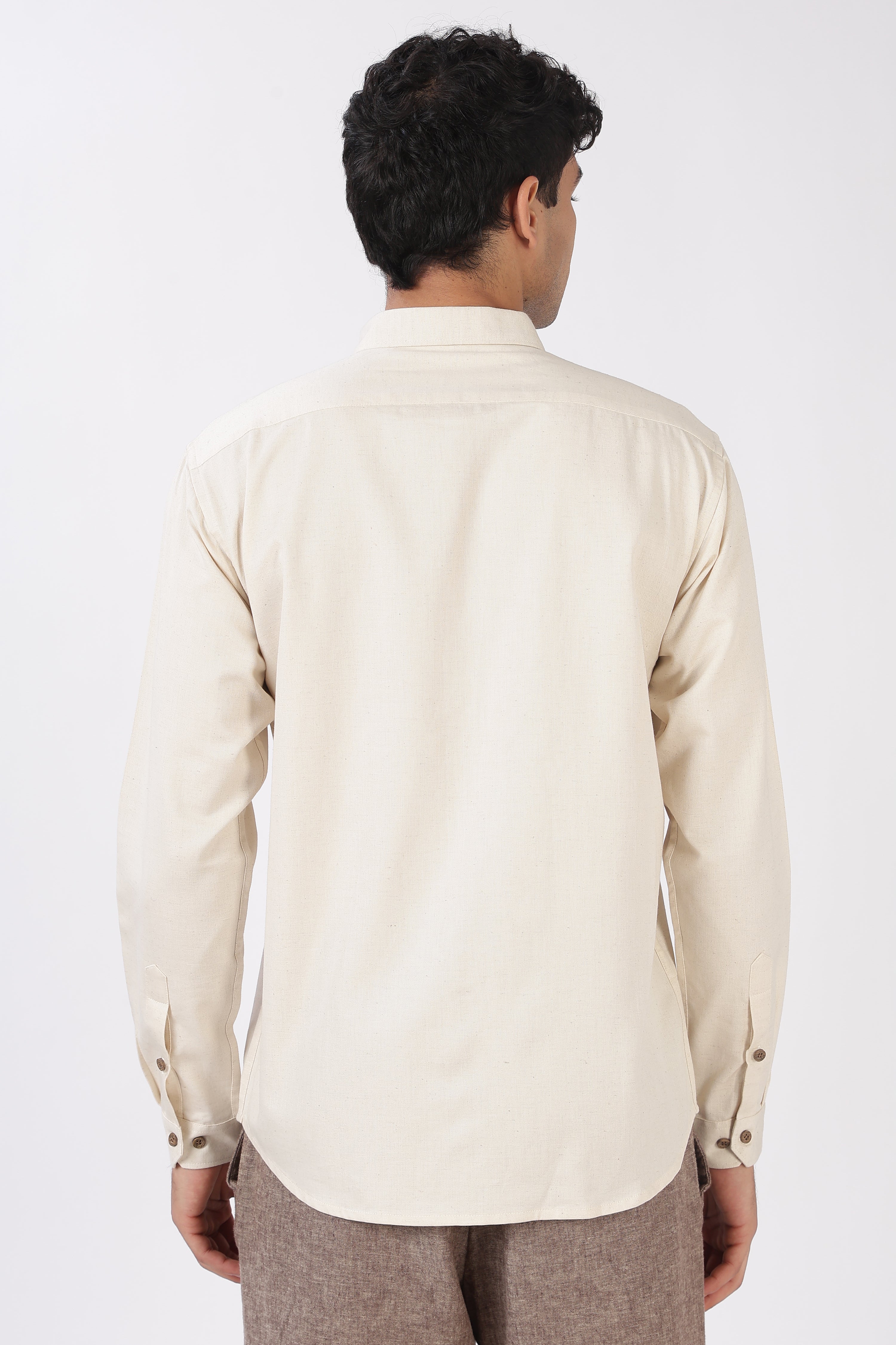 Key & Lock Cotton Regular Fit Beige Embroidered Shirt
