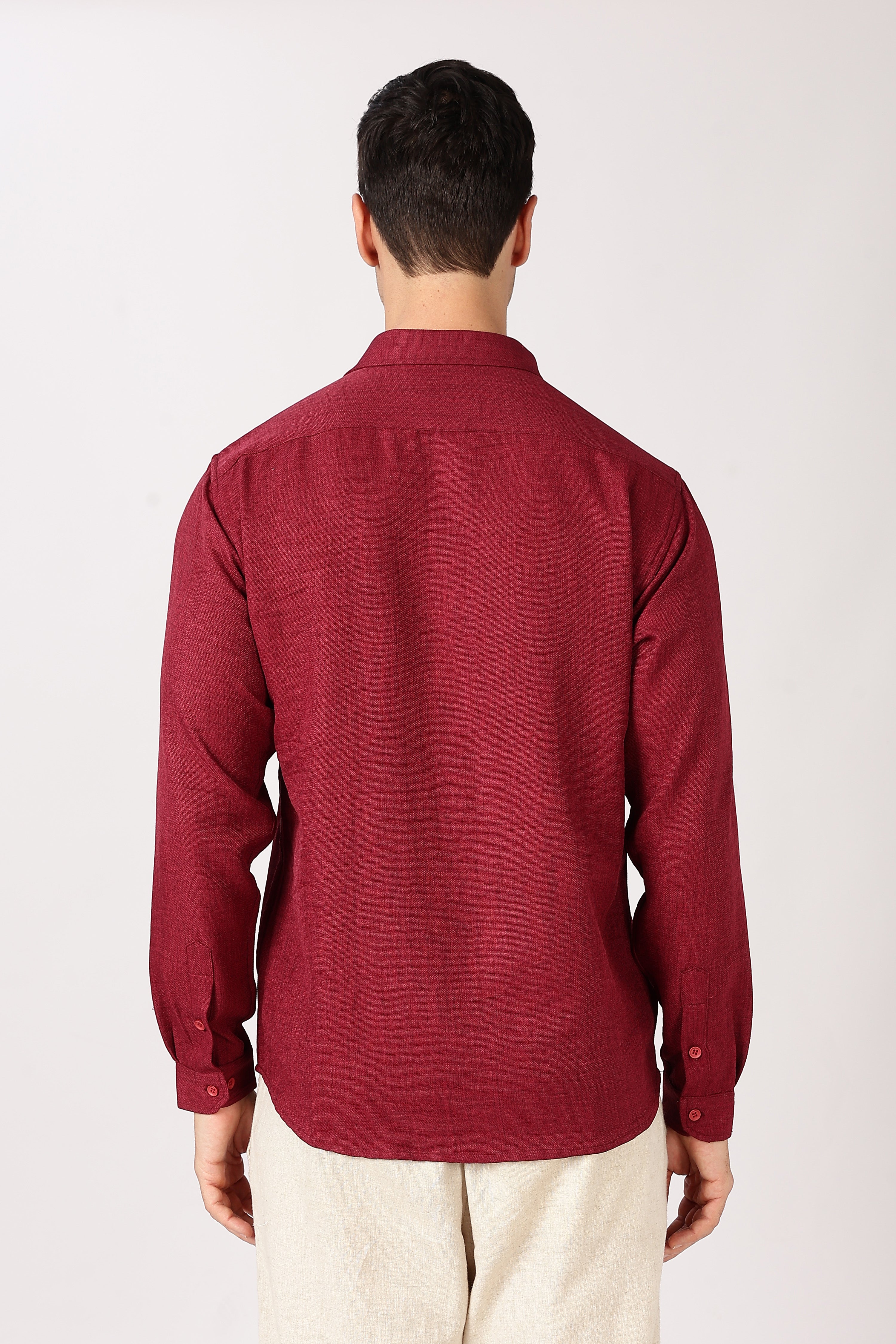 Peace Dove Cotton Regular Fit Maroon Embroidered Shirt