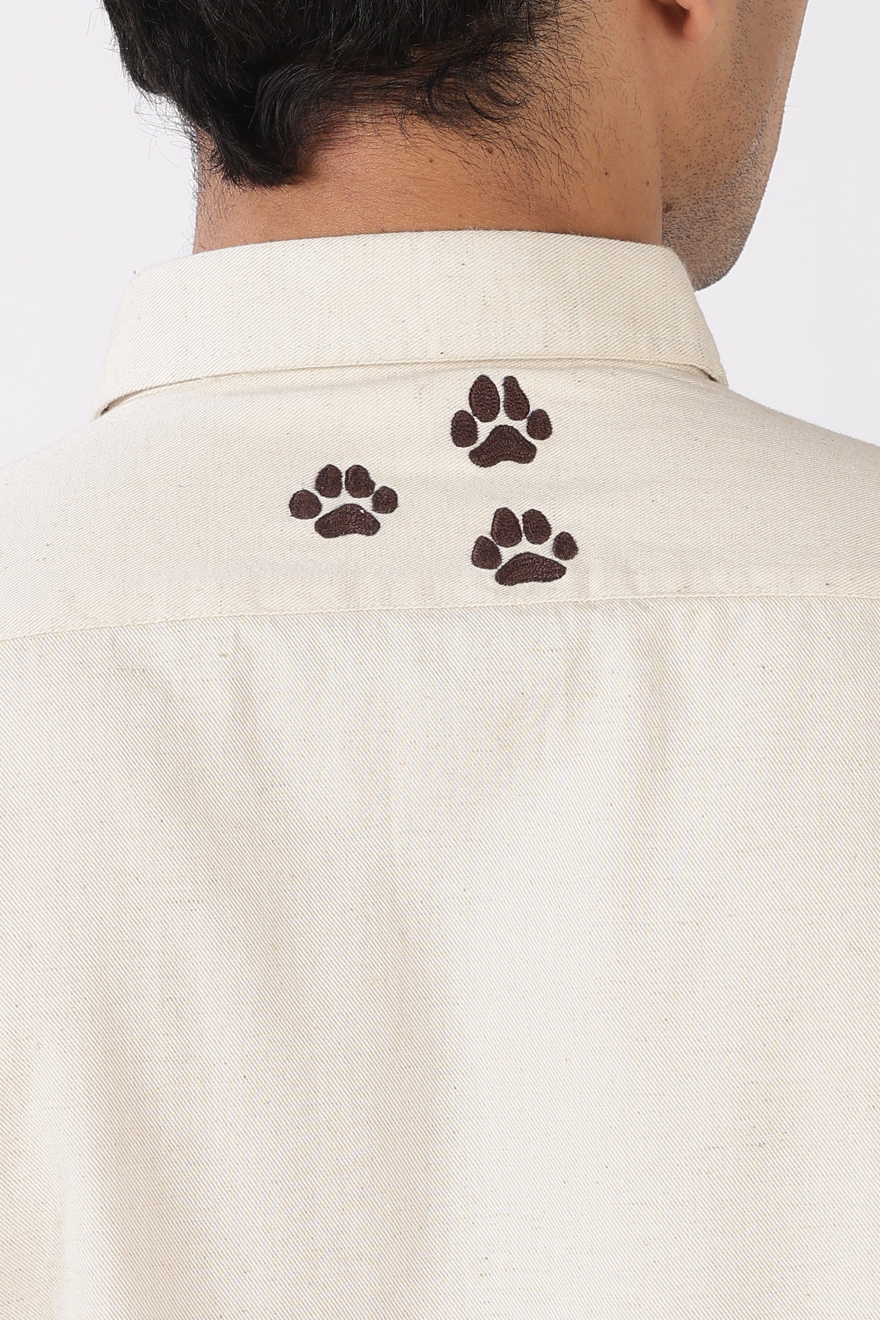 Playful Dachshund Cotton Regular Fit Beige Embroidered Shirt