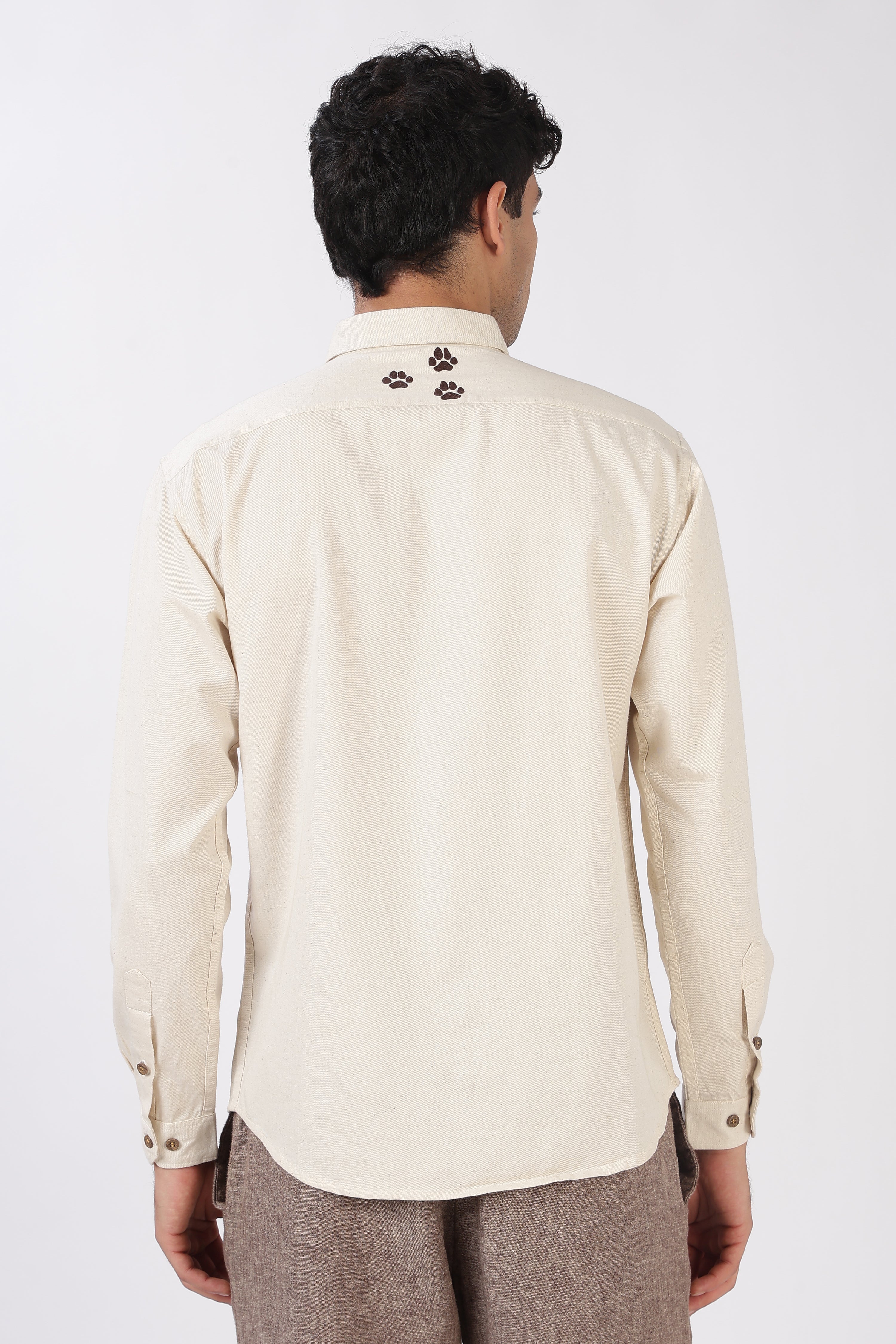 Playful Dachshund Cotton Regular Fit Beige Embroidered Shirt