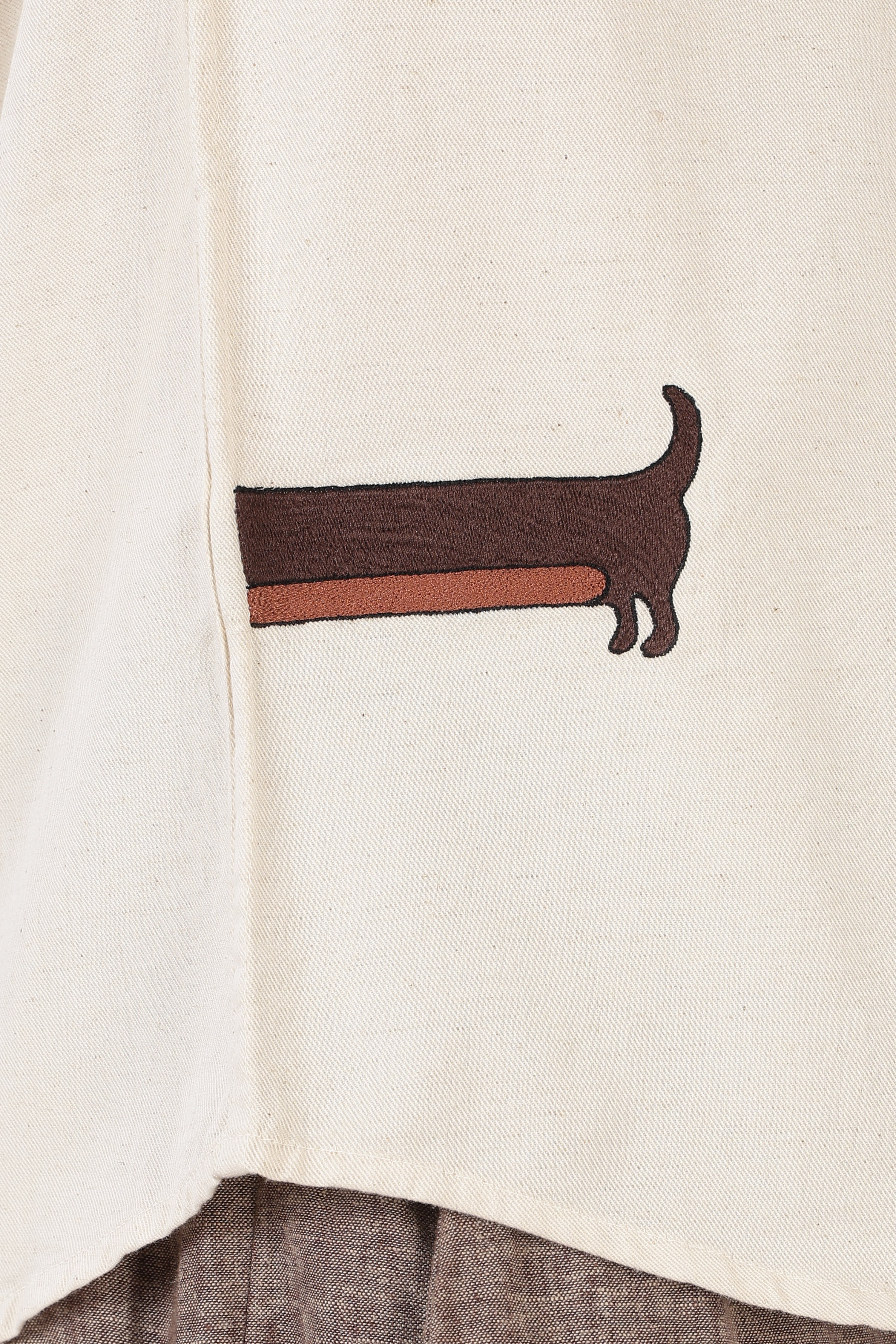Playful Dachshund Cotton Regular Fit Beige Embroidered Shirt