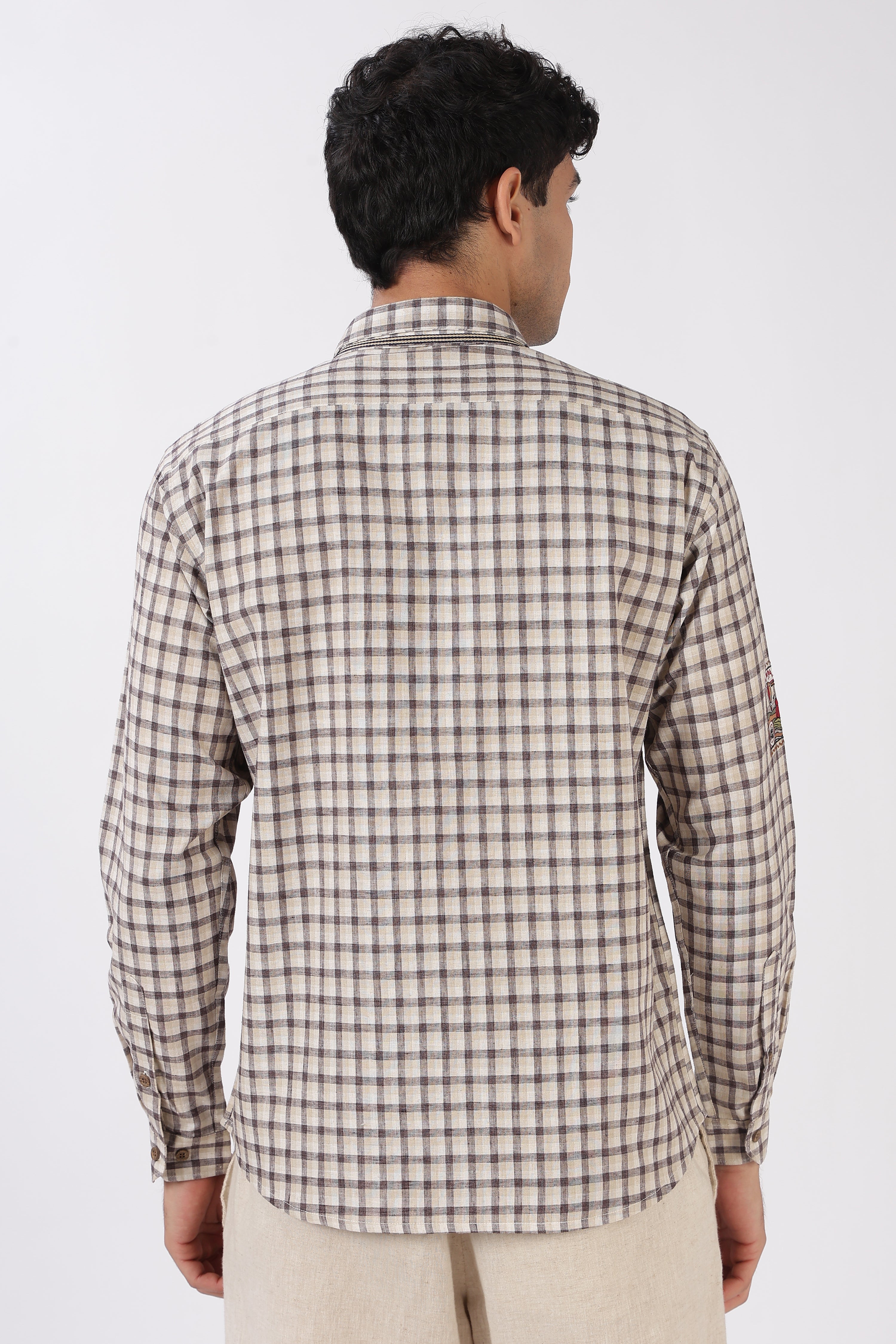 Cappadocia Voyage Cotton Regular Fit Brown Checkered Embroidered Shirt