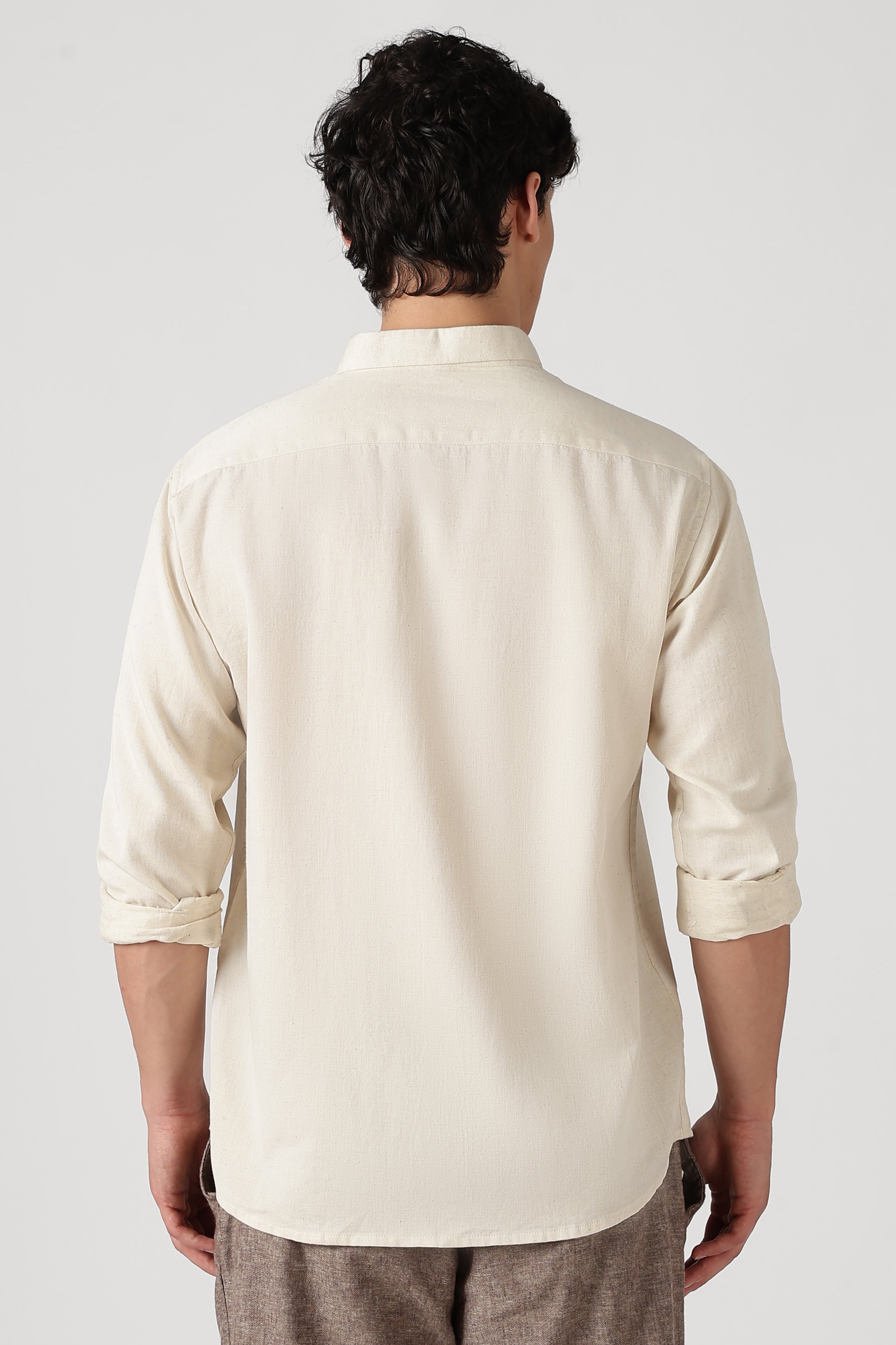 Summit Trek Cotton Regular Fit Beige Embroidered Shirt