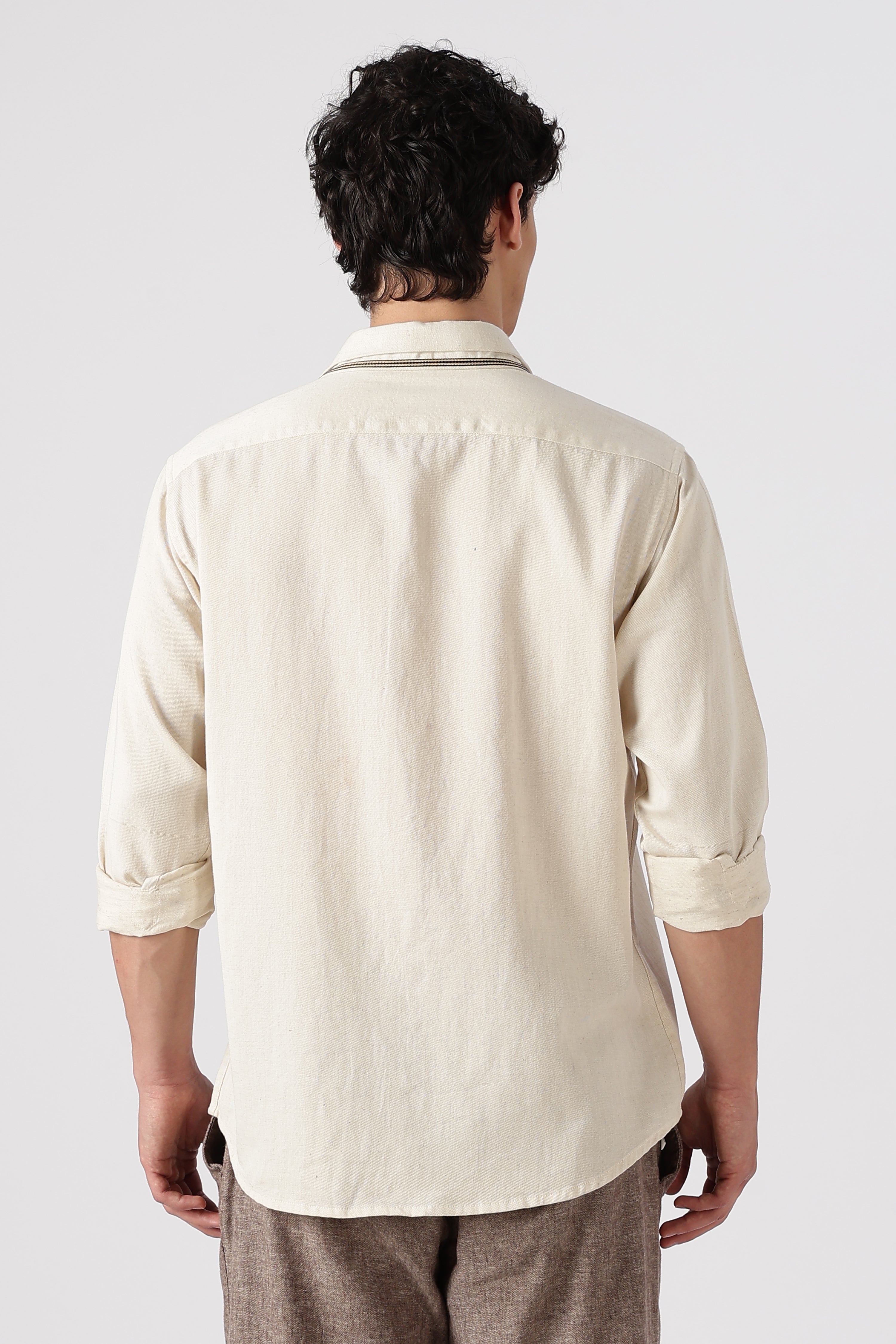 Wanderlust Trail Cotton Regular Fit Beige Embroidered Shirt