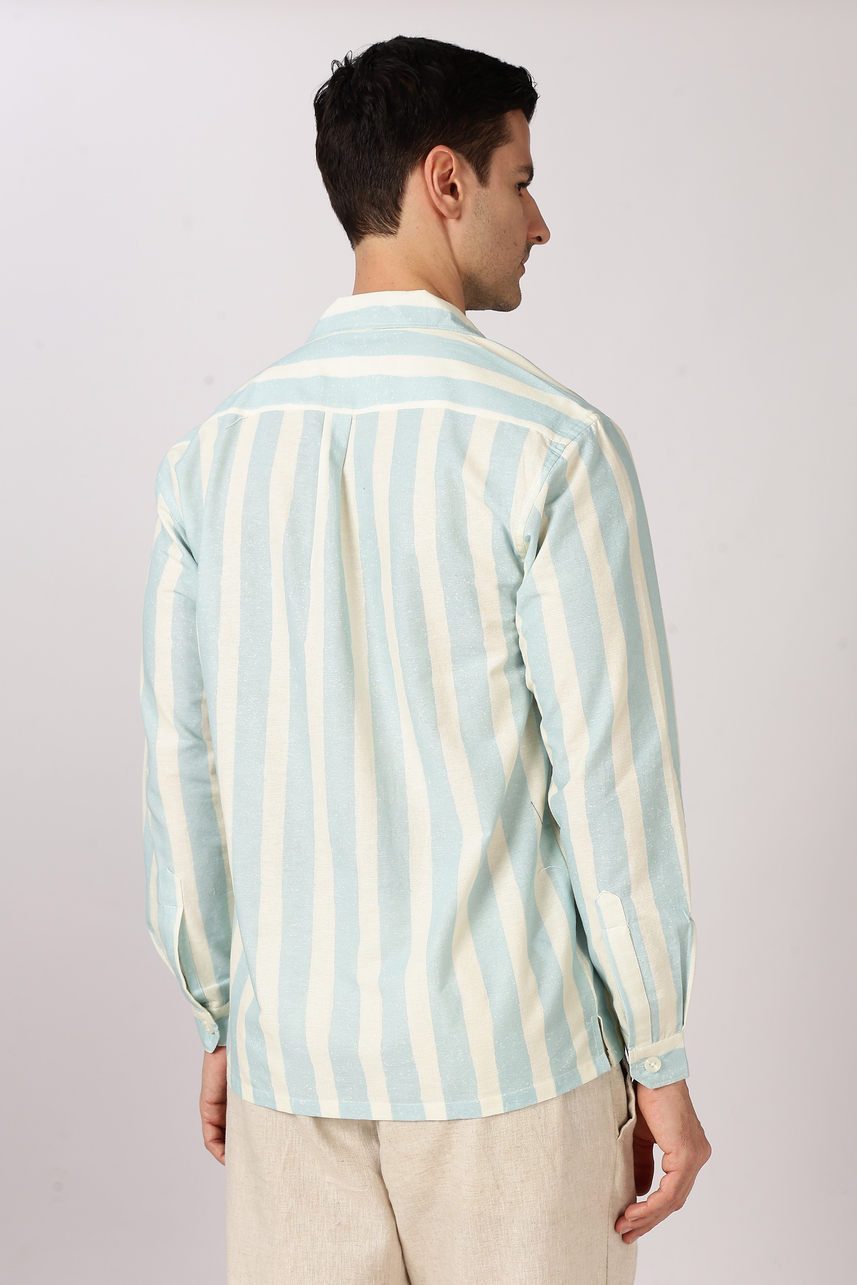 Seaside Meet Cotton Box Fit Mint Green Embroidered Shirt