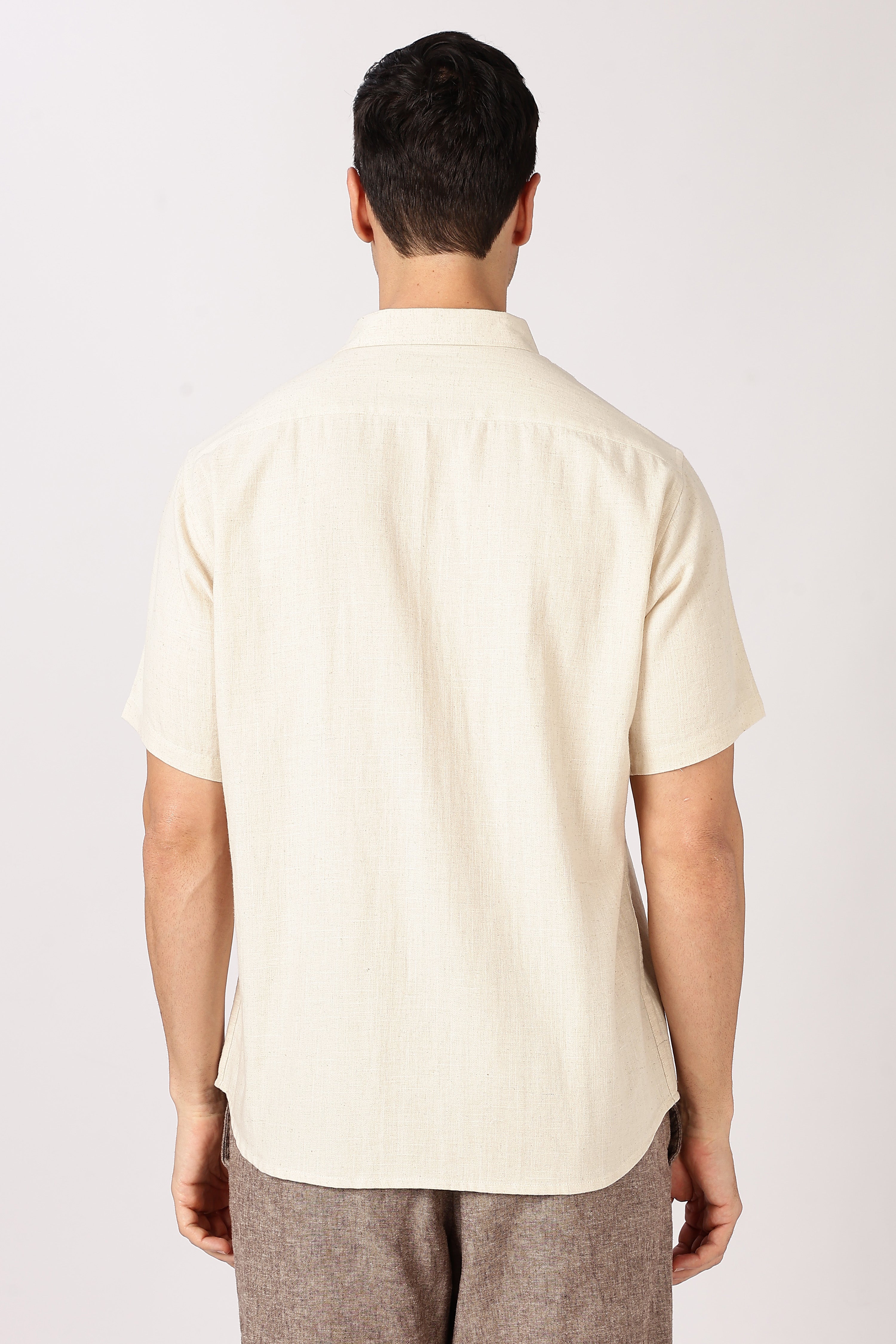 Sunflight Cotton Regular Fit Beige Embroidered Shirt