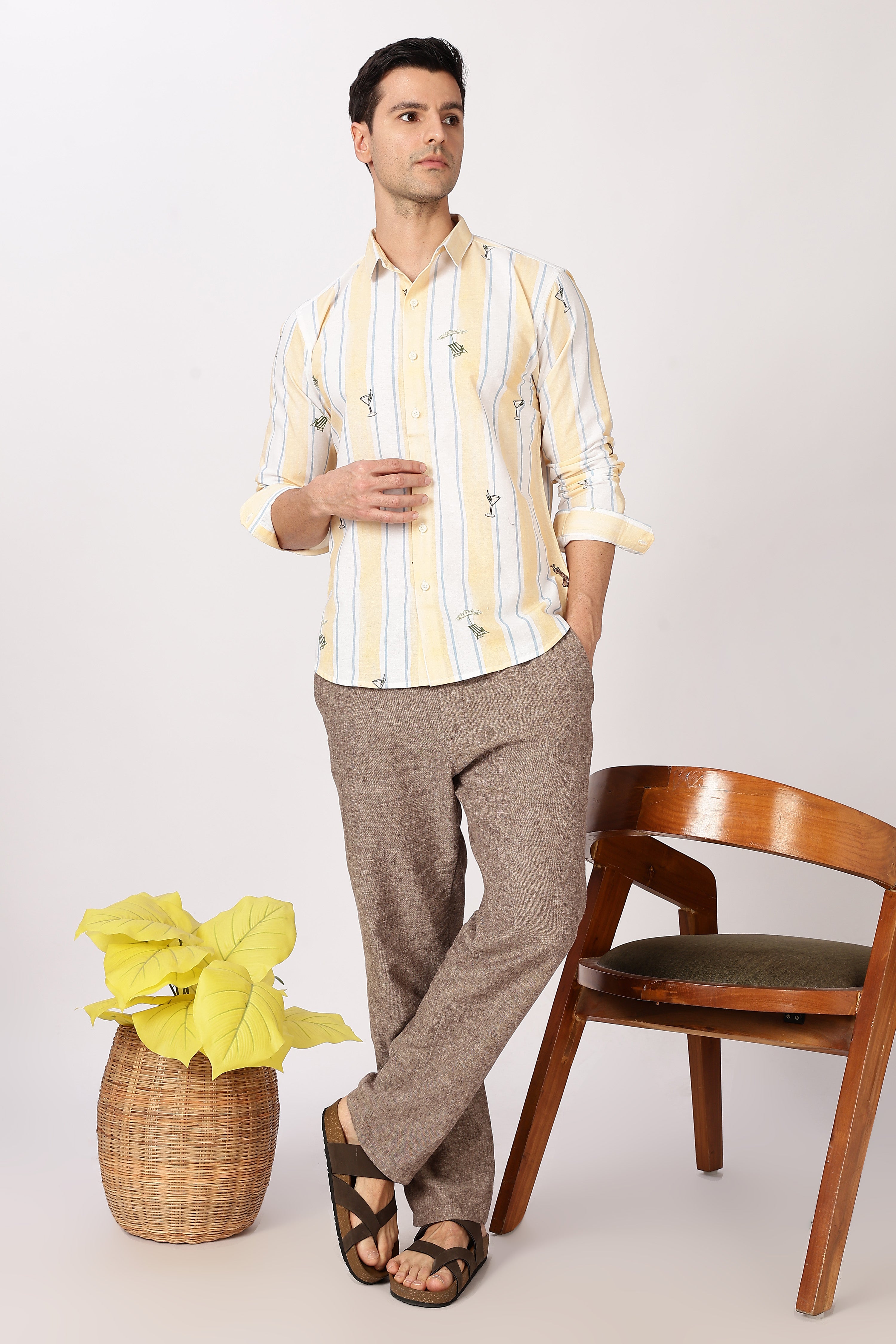 Sunset Spritz Cotton Regular Fit Yellow Striped Shirt