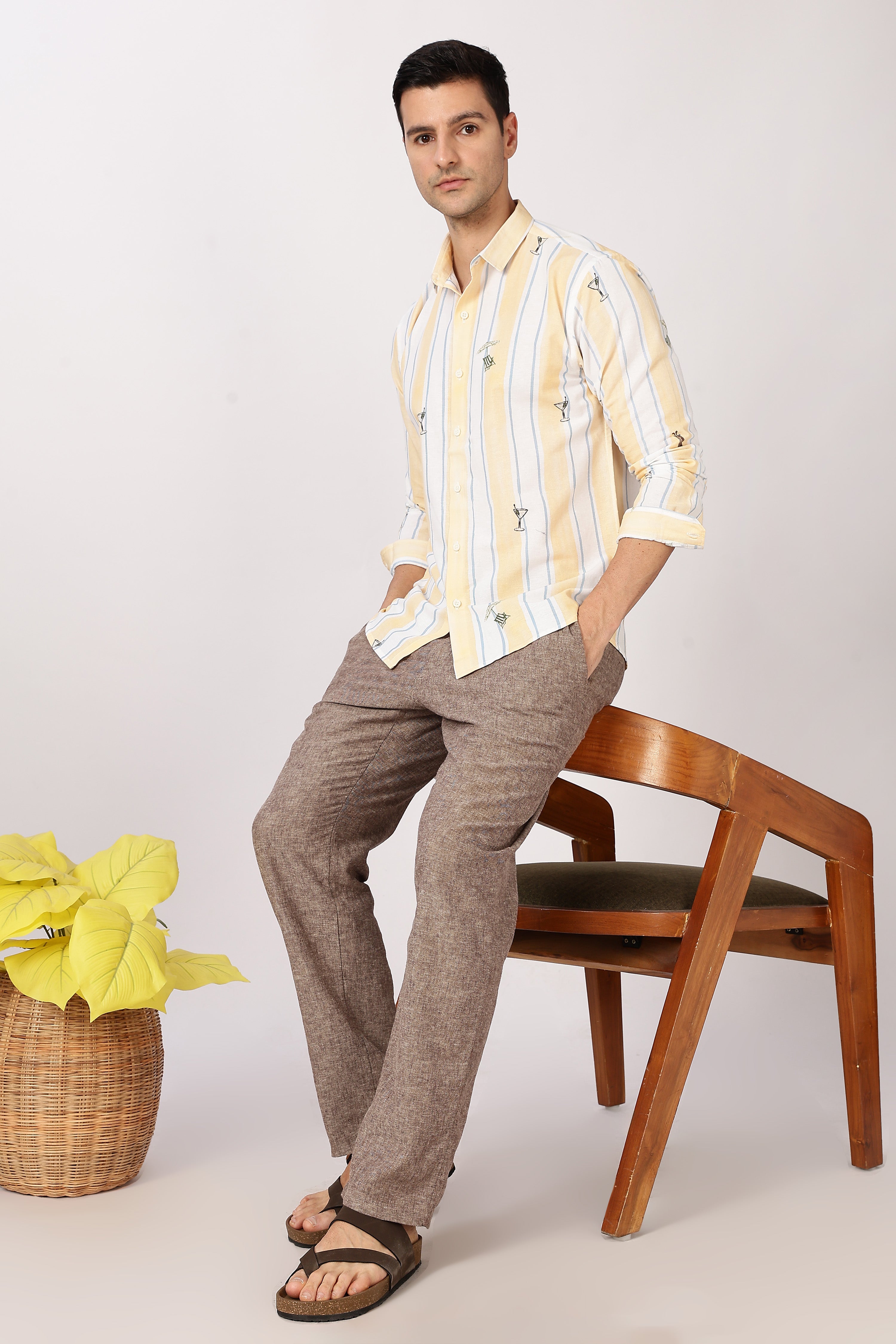 Sunset Spritz Cotton Regular Fit Yellow Striped Shirt