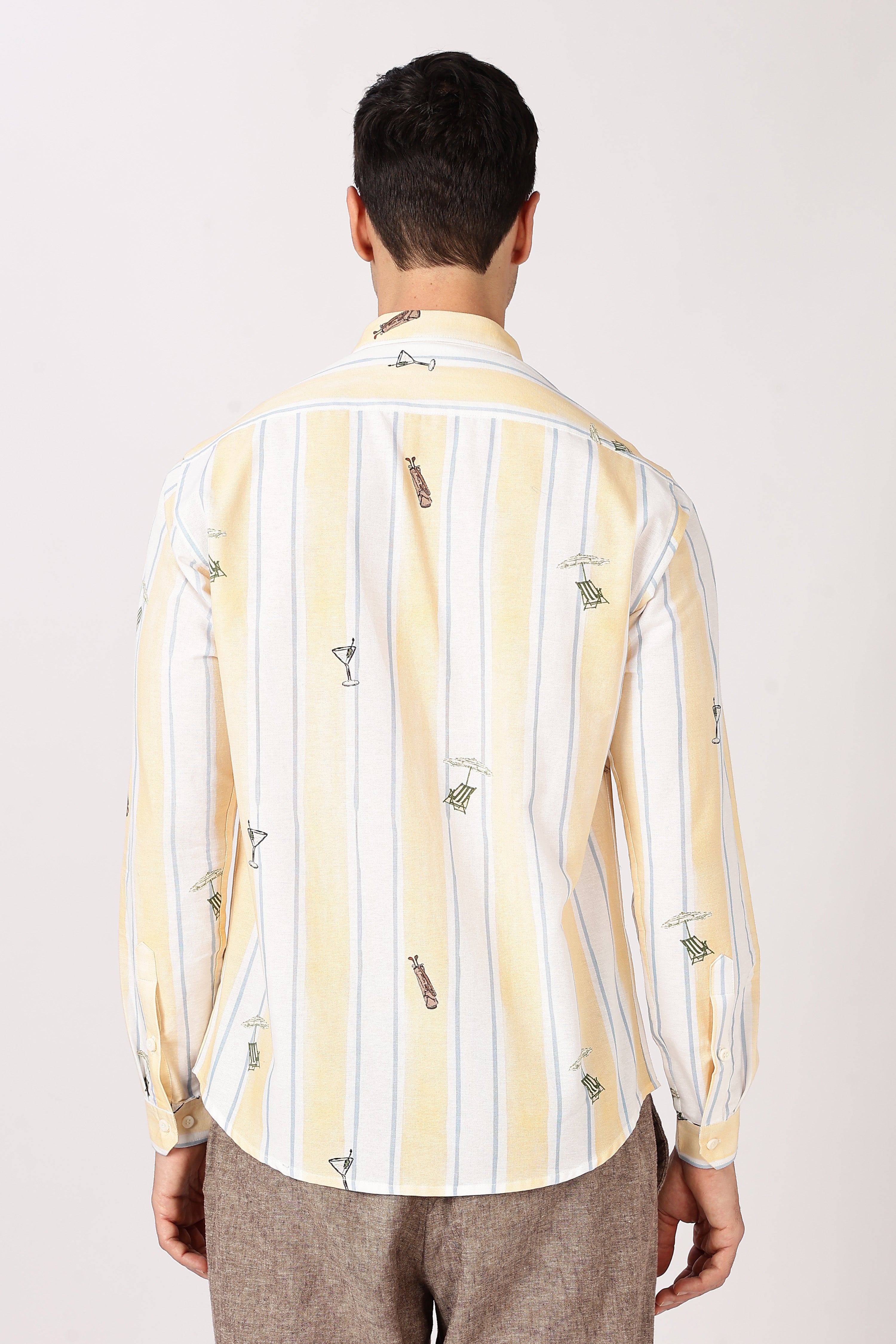 Sunset Spritz Cotton Regular Fit Yellow Striped Shirt