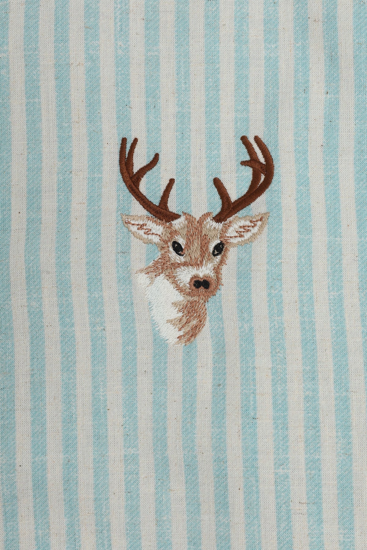 Stag Crest Cotton Regular Fit Sky Blue Striped Embroidered Shirt