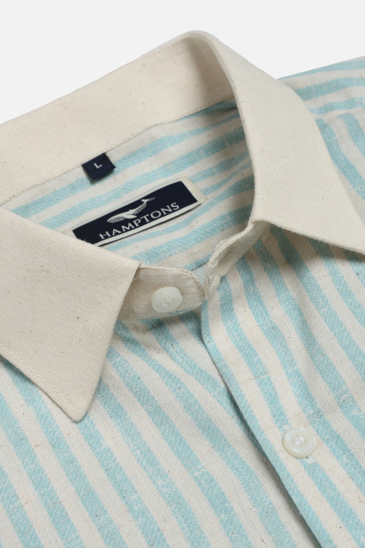 Stag Crest Cotton Regular Fit Sky Blue Striped Embroidered Shirt