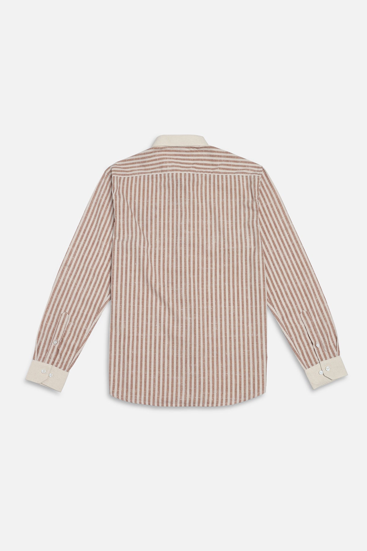 Stag Crest Cotton Regular Fit Brown Striped Embroidered Shirt
