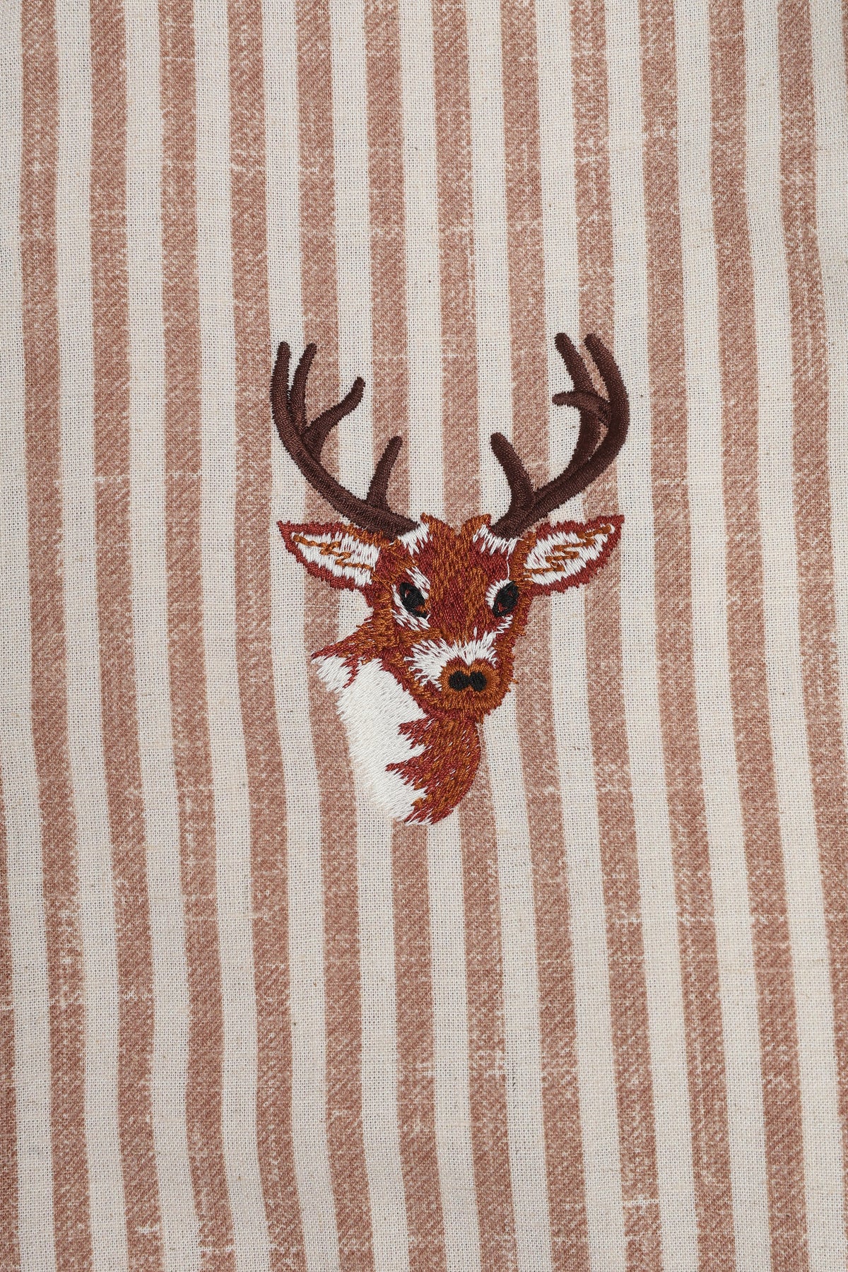Stag Crest Cotton Regular Fit Brown Striped Embroidered Shirt