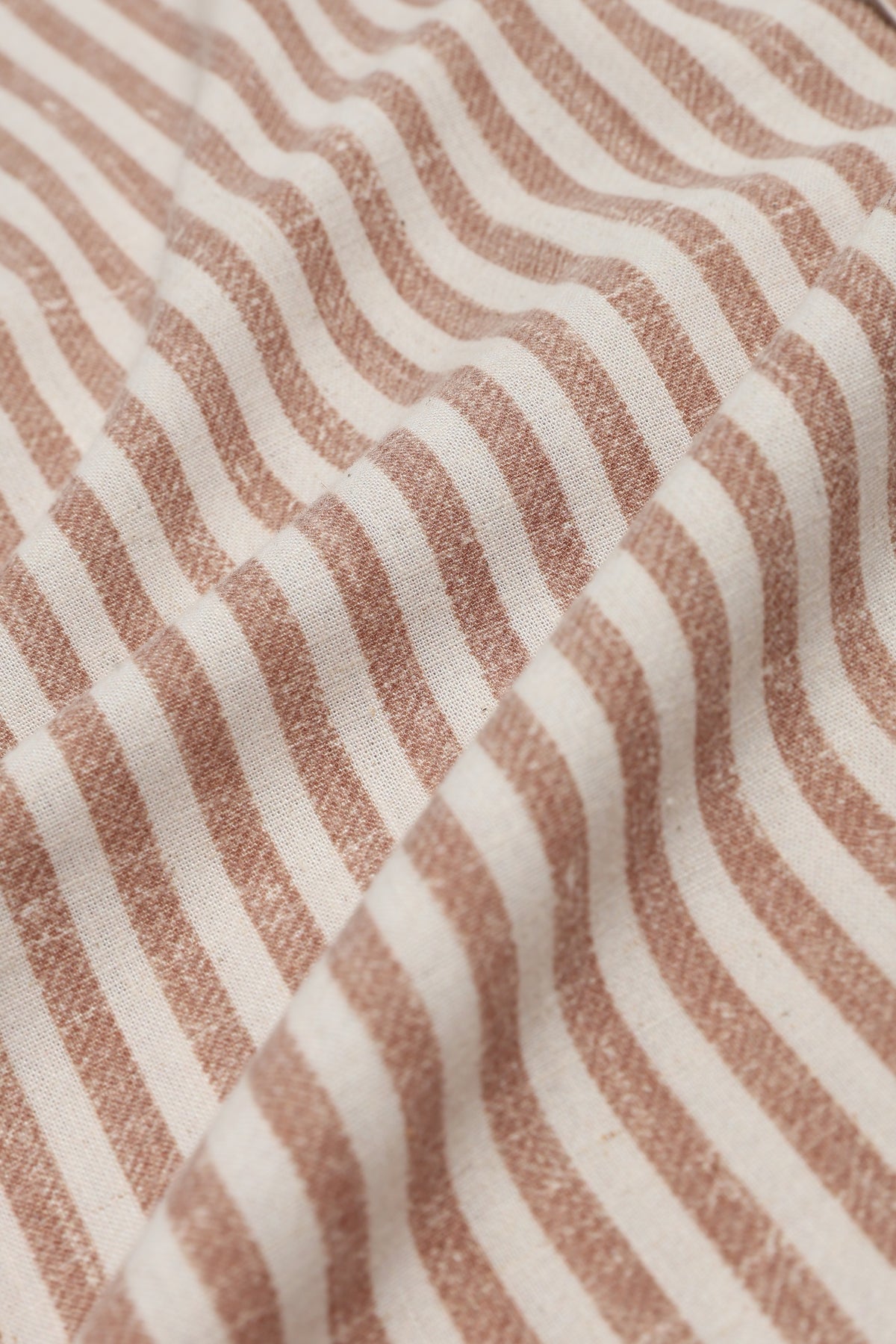 Stag Crest Cotton Regular Fit Brown Striped Embroidered Shirt