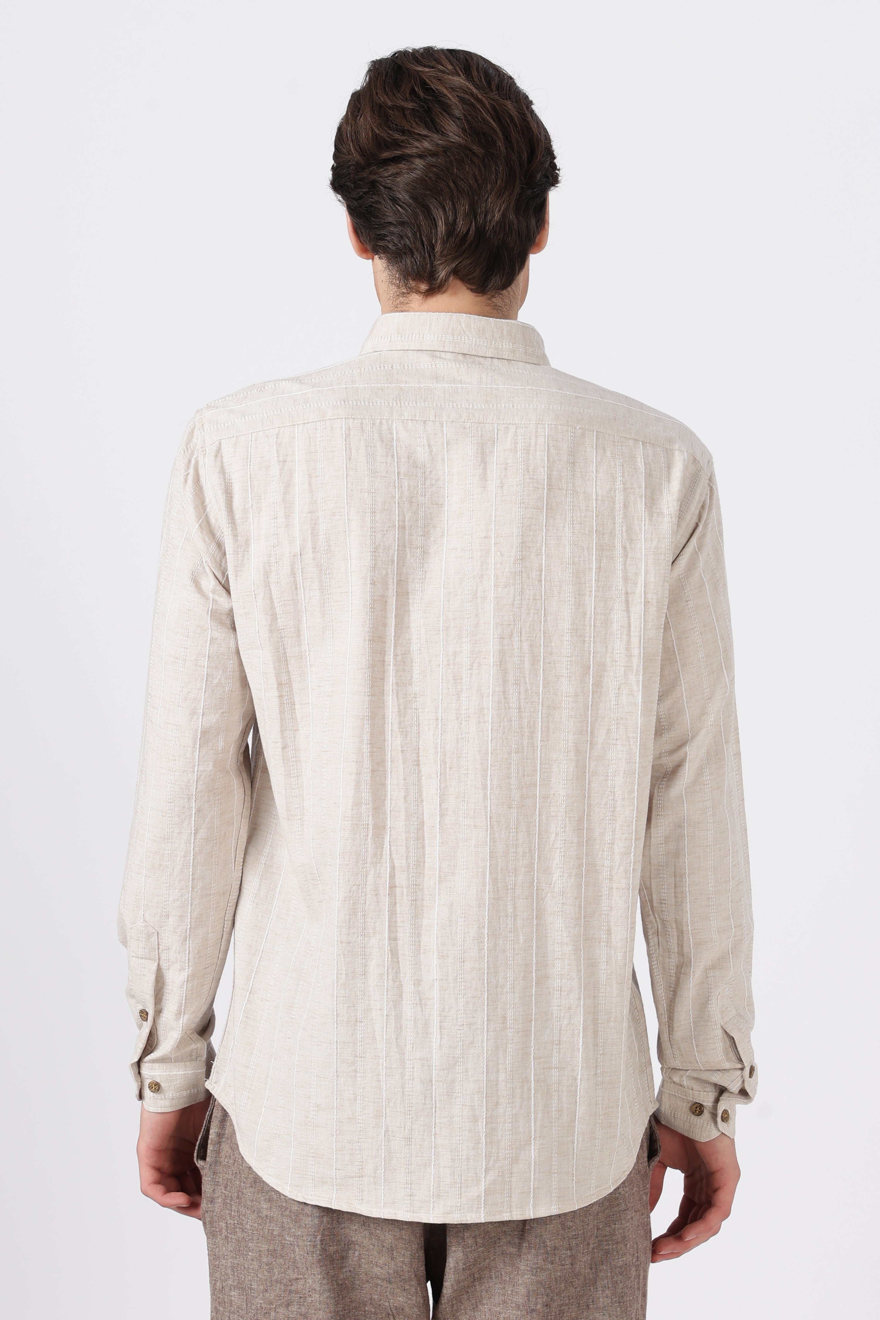 Equestrian Stroll Cotton Regular Fit Beige Striped Shirt