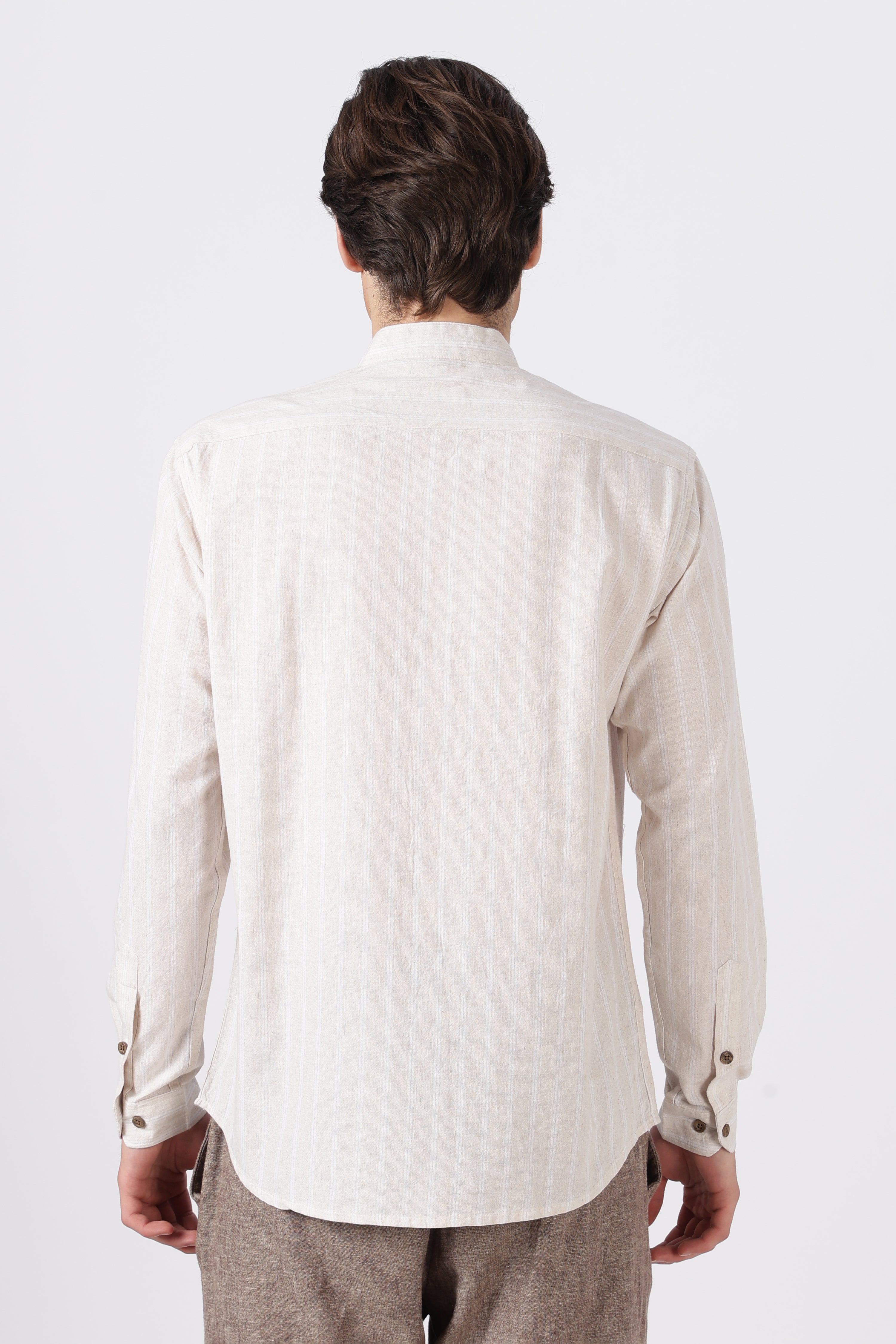 Camping Scene Cotton Regular Fit Cream Embroidered Shirt