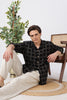 Geometric Cotton Box Fit Black Embroidery Shirt