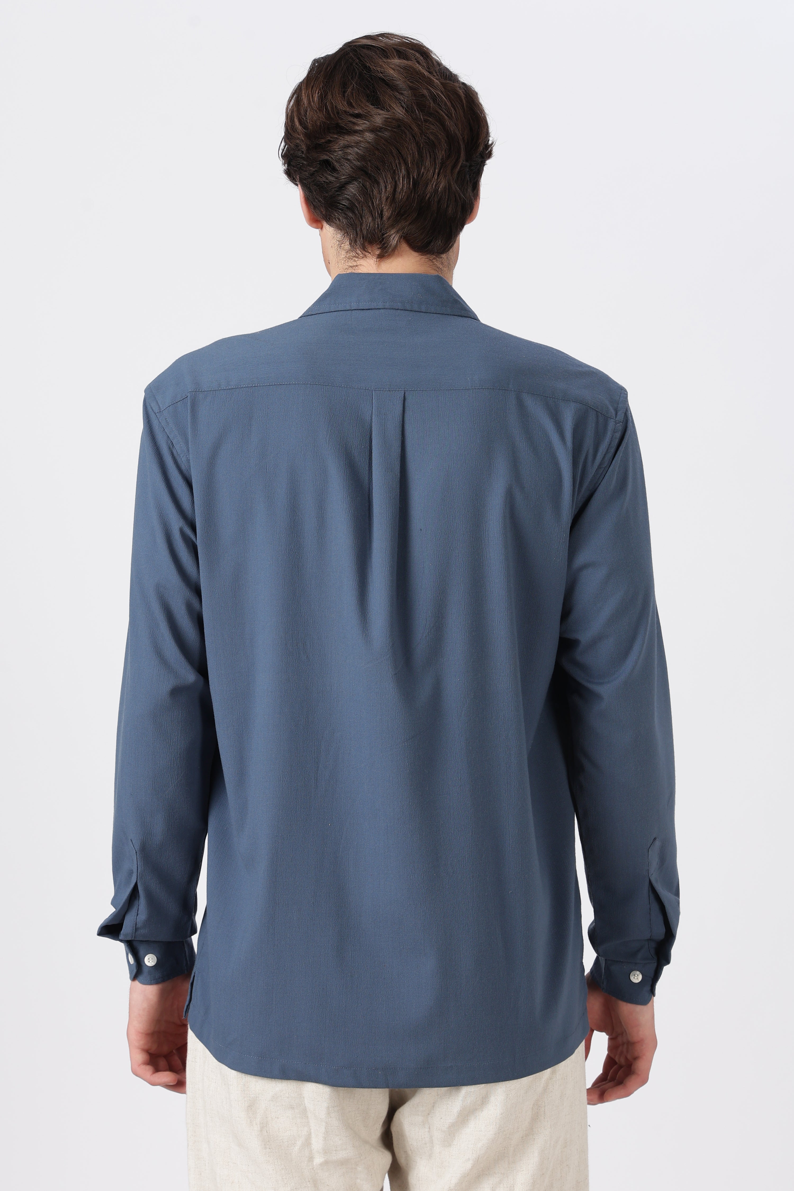 Sky Dive Cotton Box Fit Blue Bespoke Embroidery Shirt