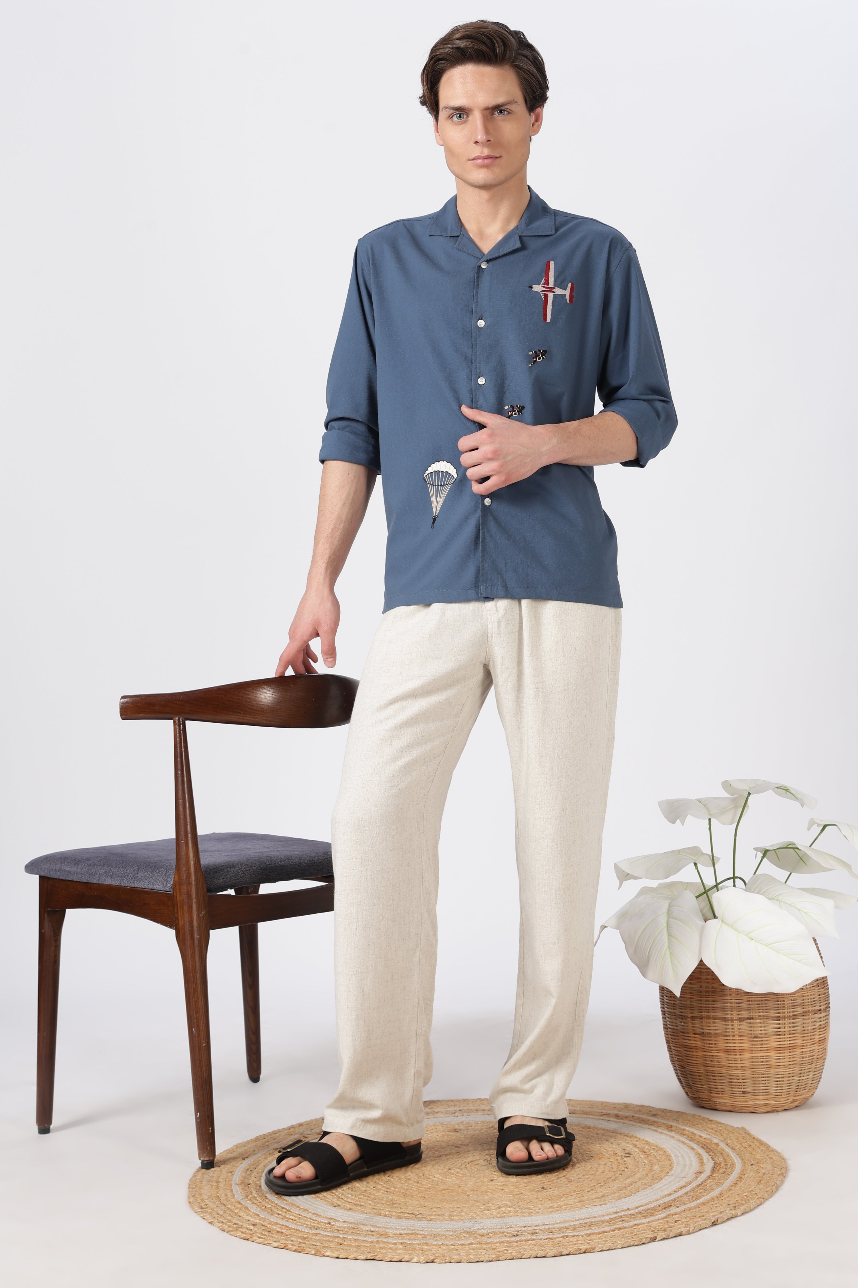 Sky Dive Cotton Box Fit Blue Bespoke Embroidery Shirt