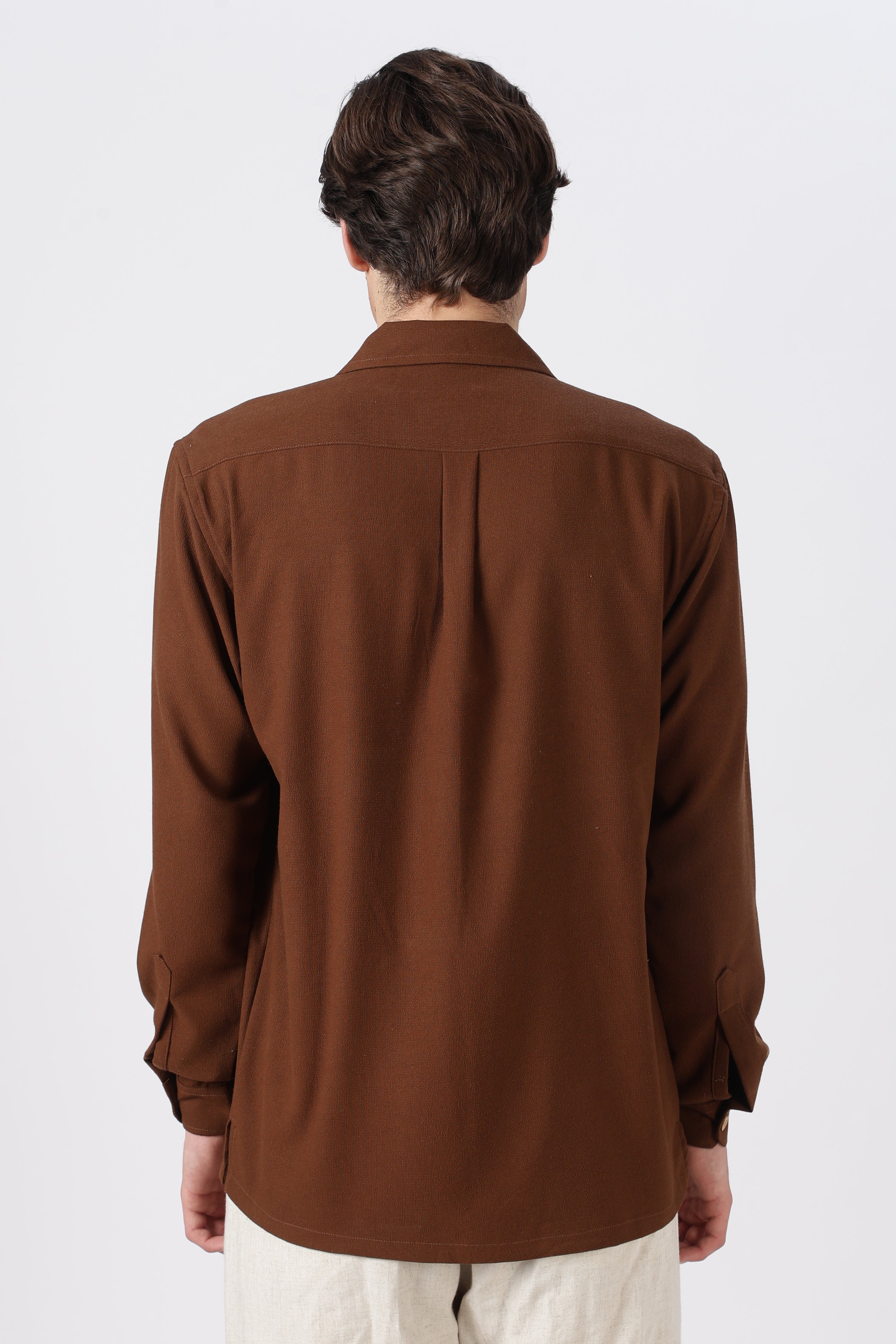 Desert Prowl Cotton Box Fit Brown Embroidered Shirt