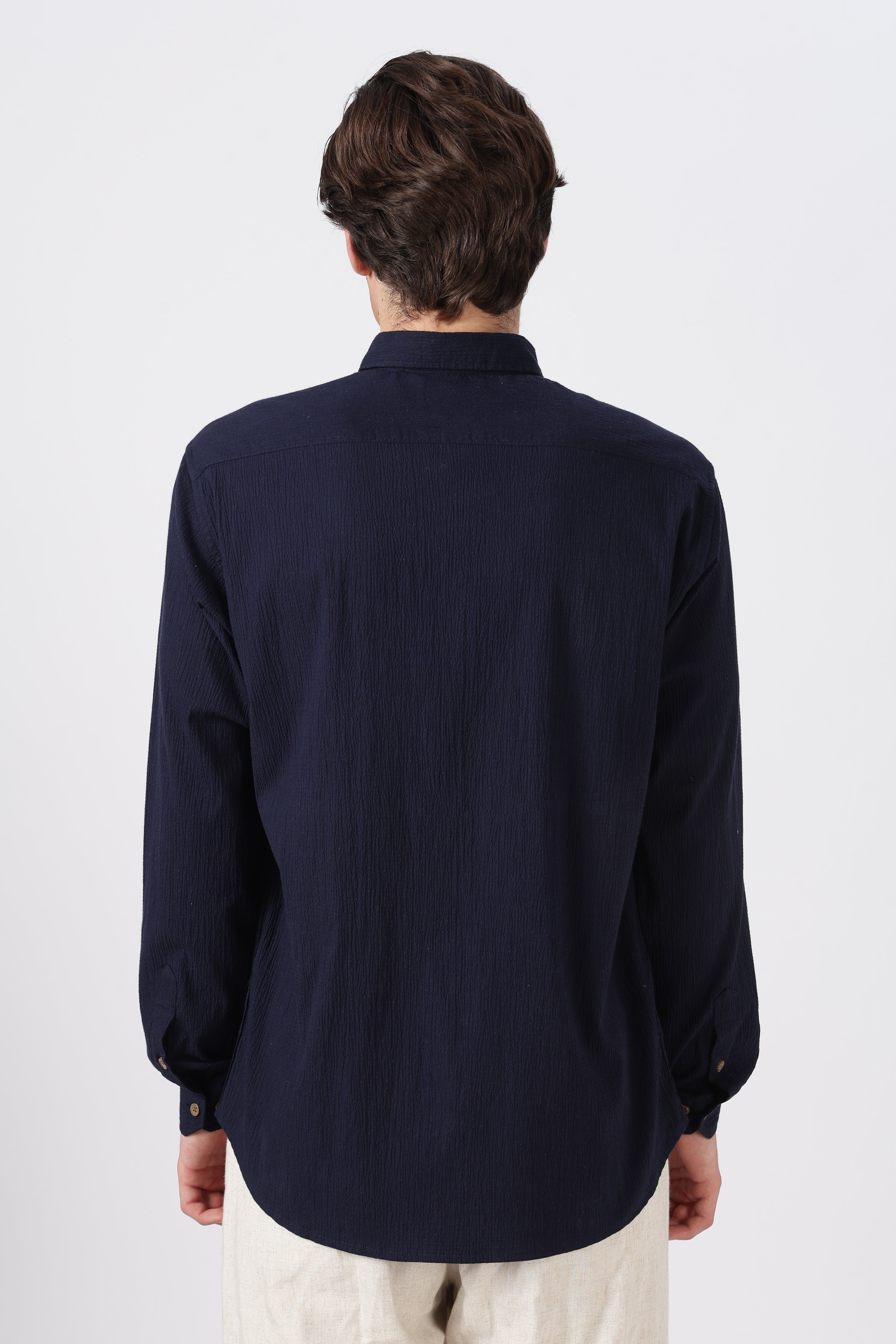 Striking Tiger Cotton Regular Fit Blue Embroidered Shirt