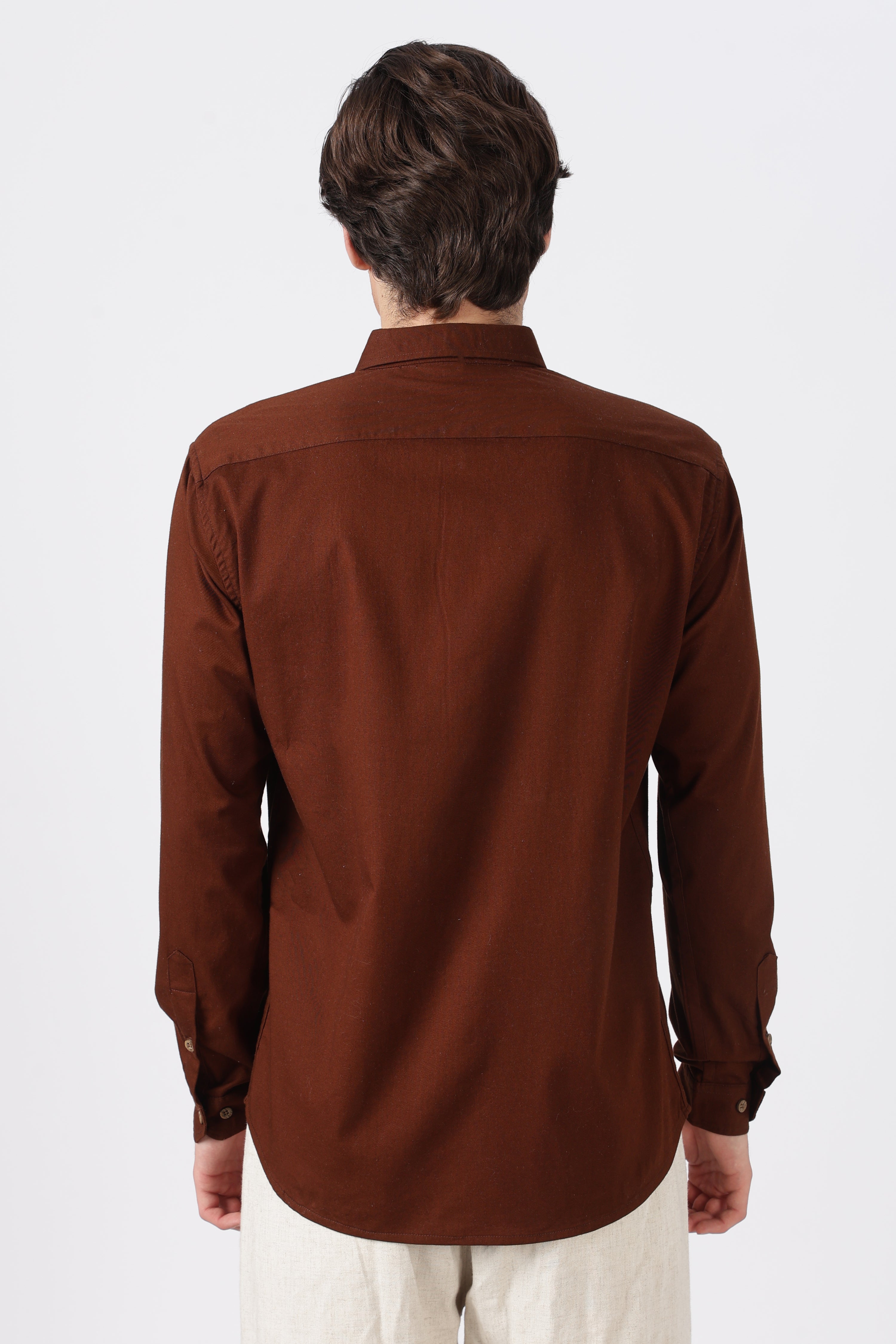 Woodland Bird Cotton Regular Fit Brown Embroidered Shirt