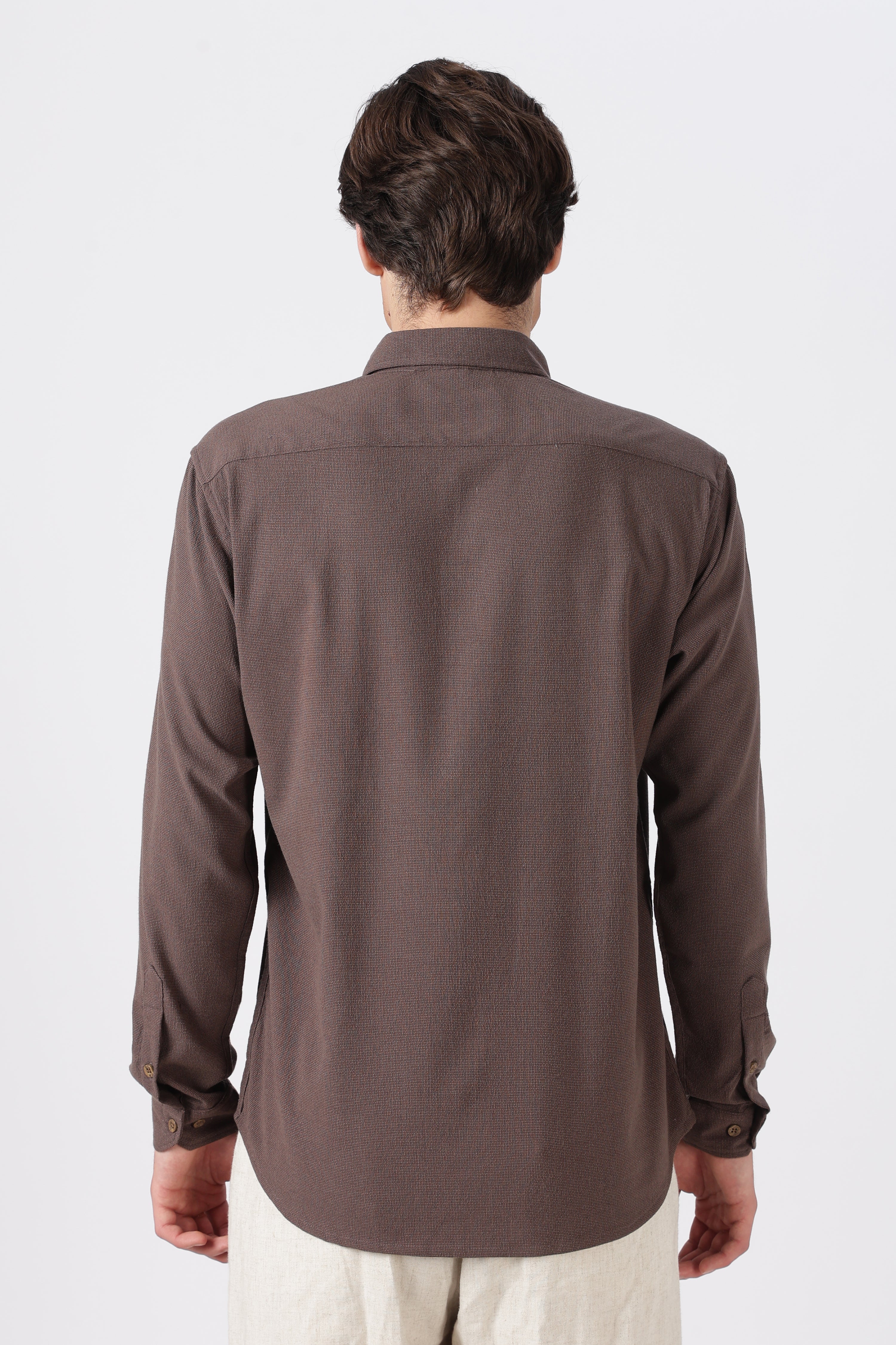Imperial Dragon Cotton Regular Fit Brown Embroidered Shirt