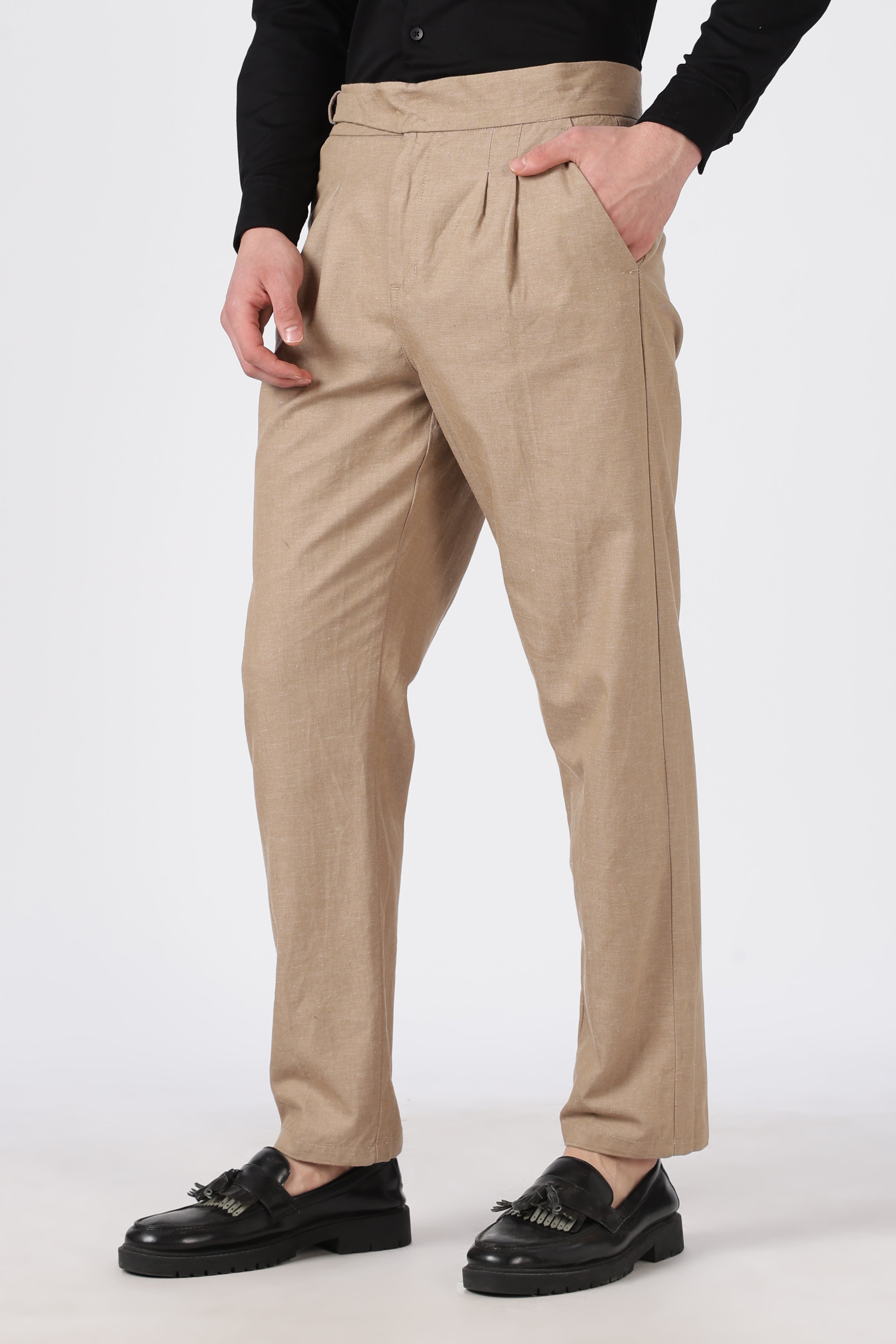 Italian Style Khaki Pleated Straight Fit Pants